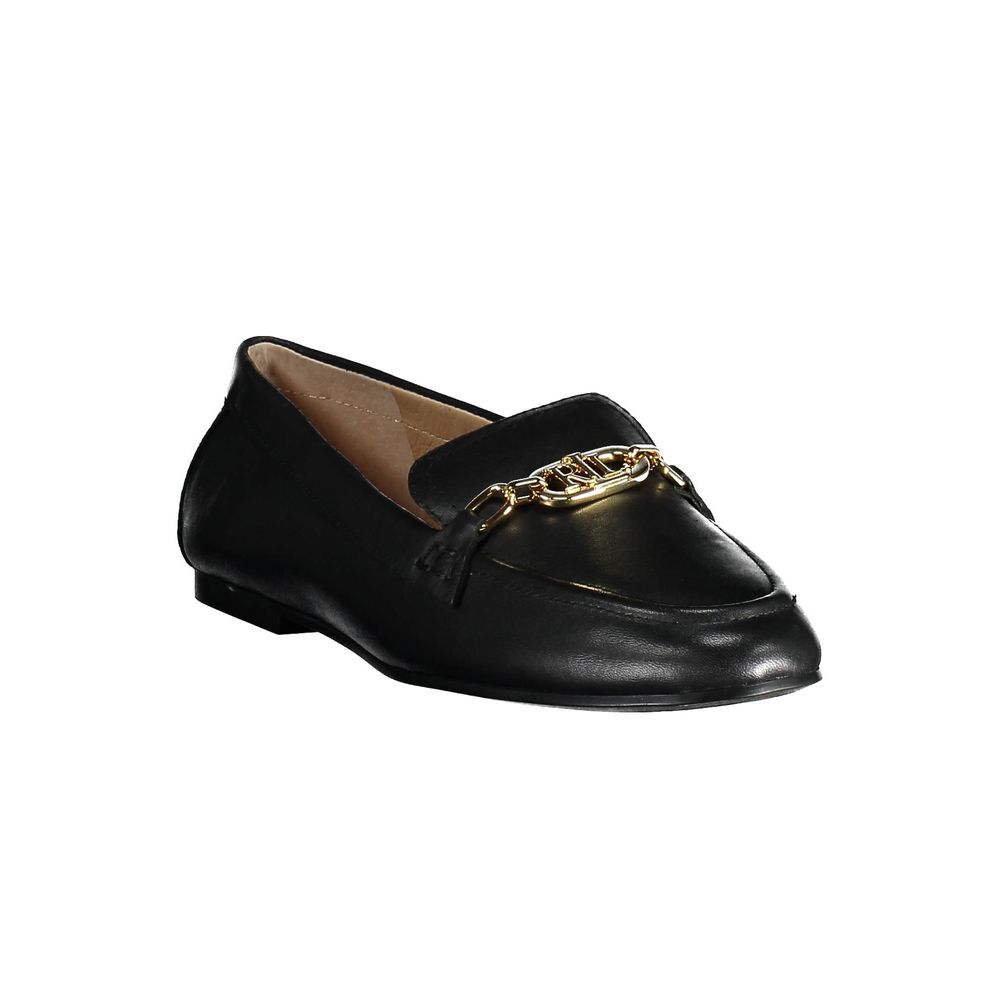 Ralph Lauren Black Leather Flat Shoe