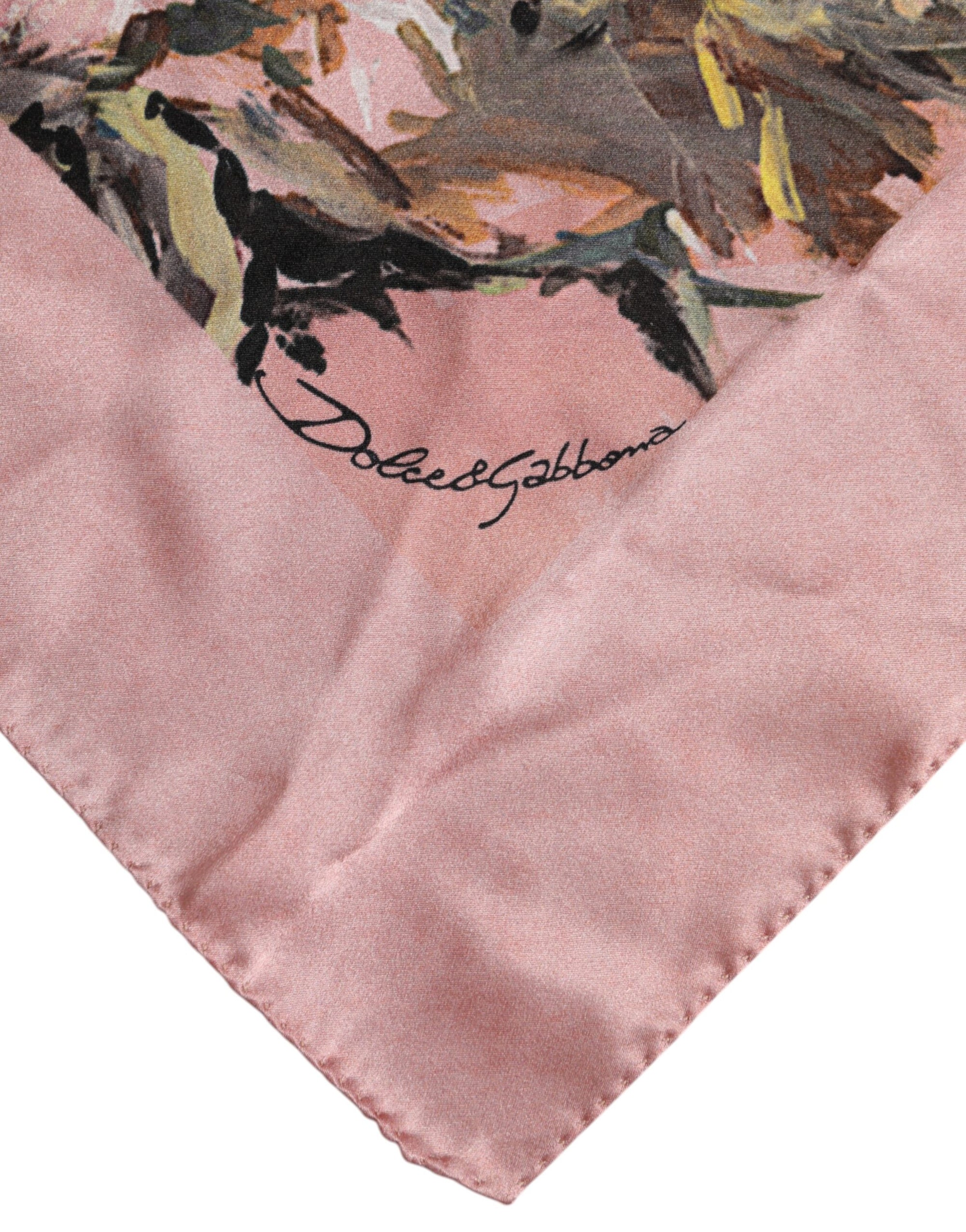Dolce & Gabbana Pink Silk Floral Print Square Foulard Scarf