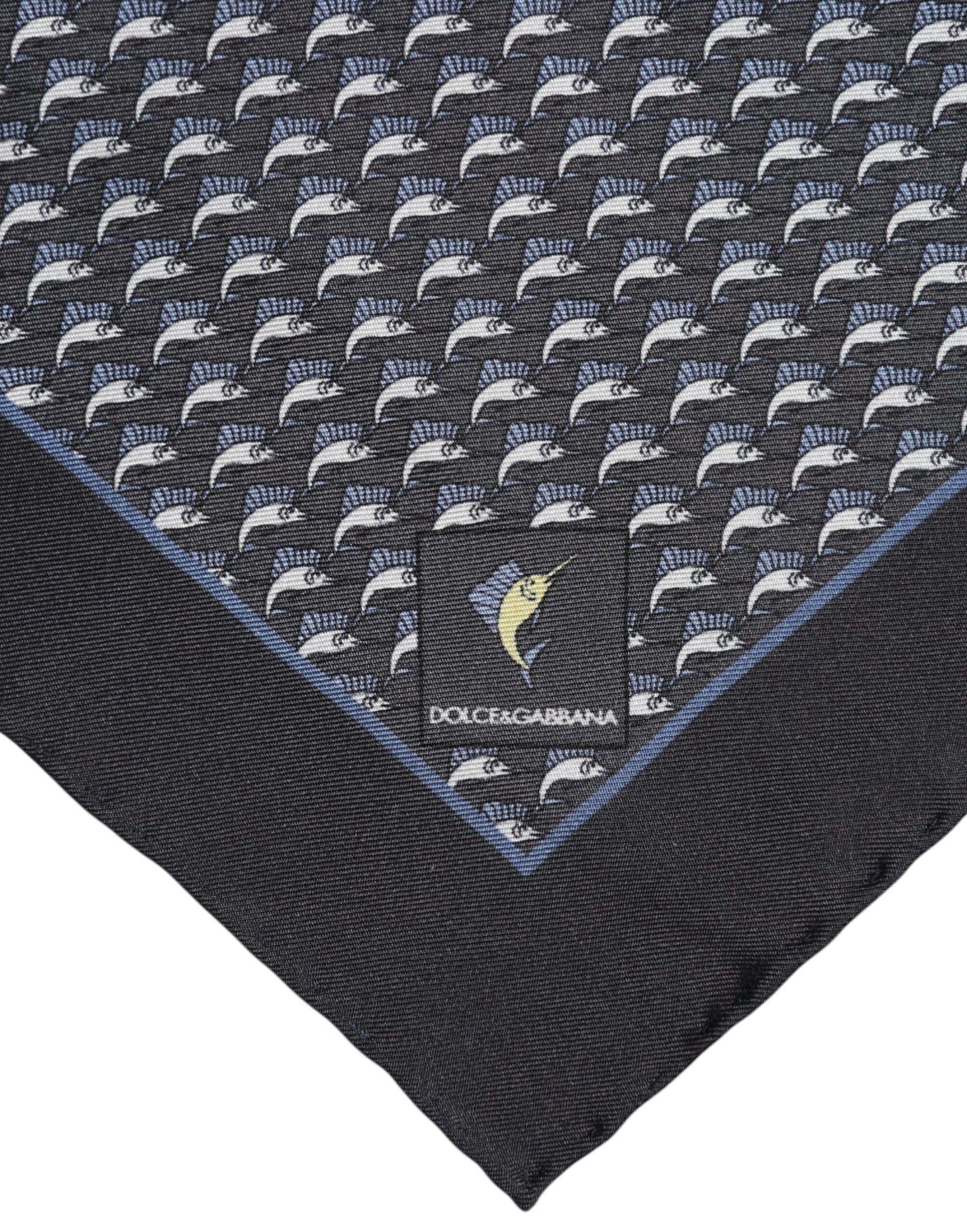 Dolce & Gabbana Black Fish Print Silk Square Men Foulard Scarf