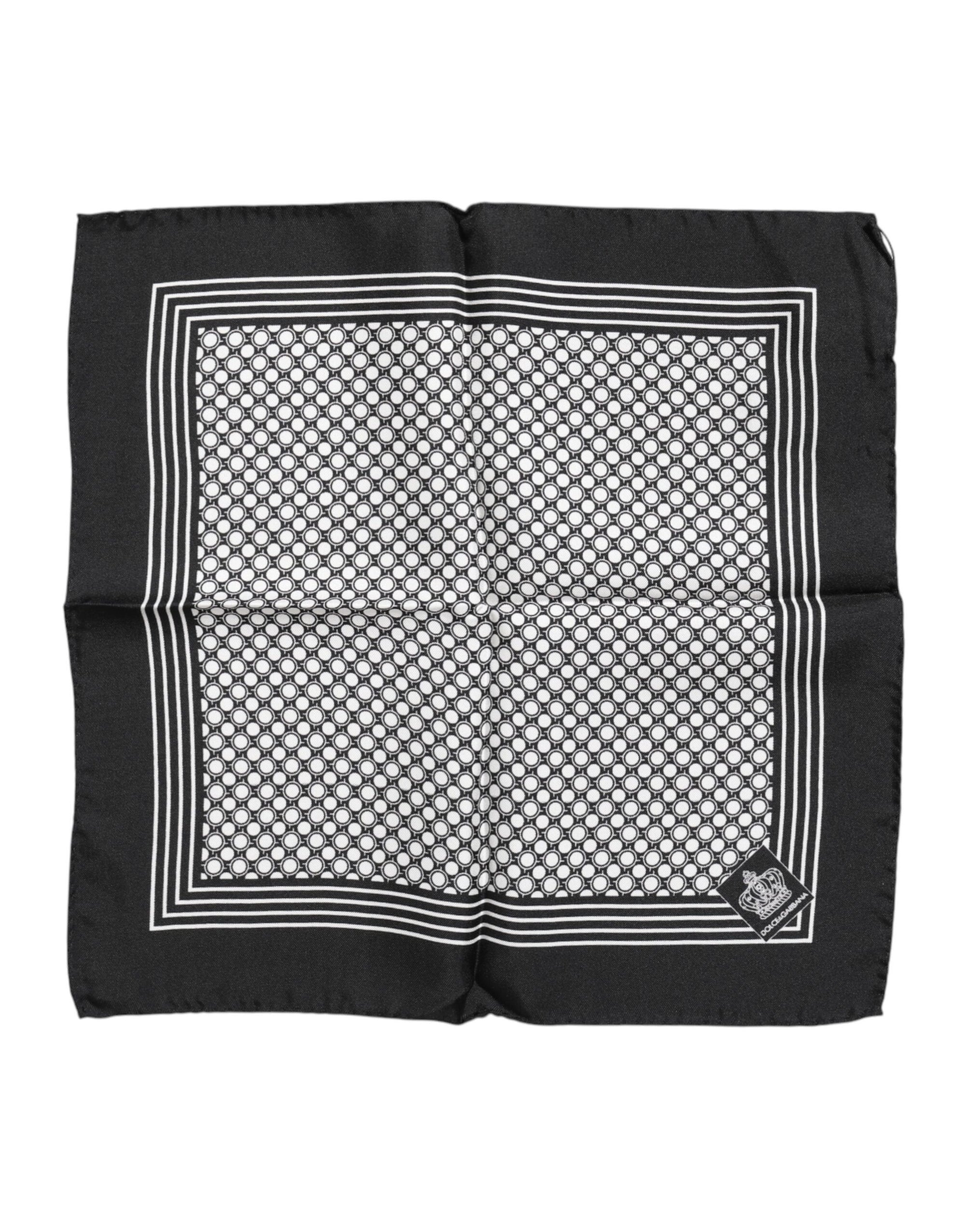 Dolce & Gabbana Black White Patterned Square Men Foulard Scarf