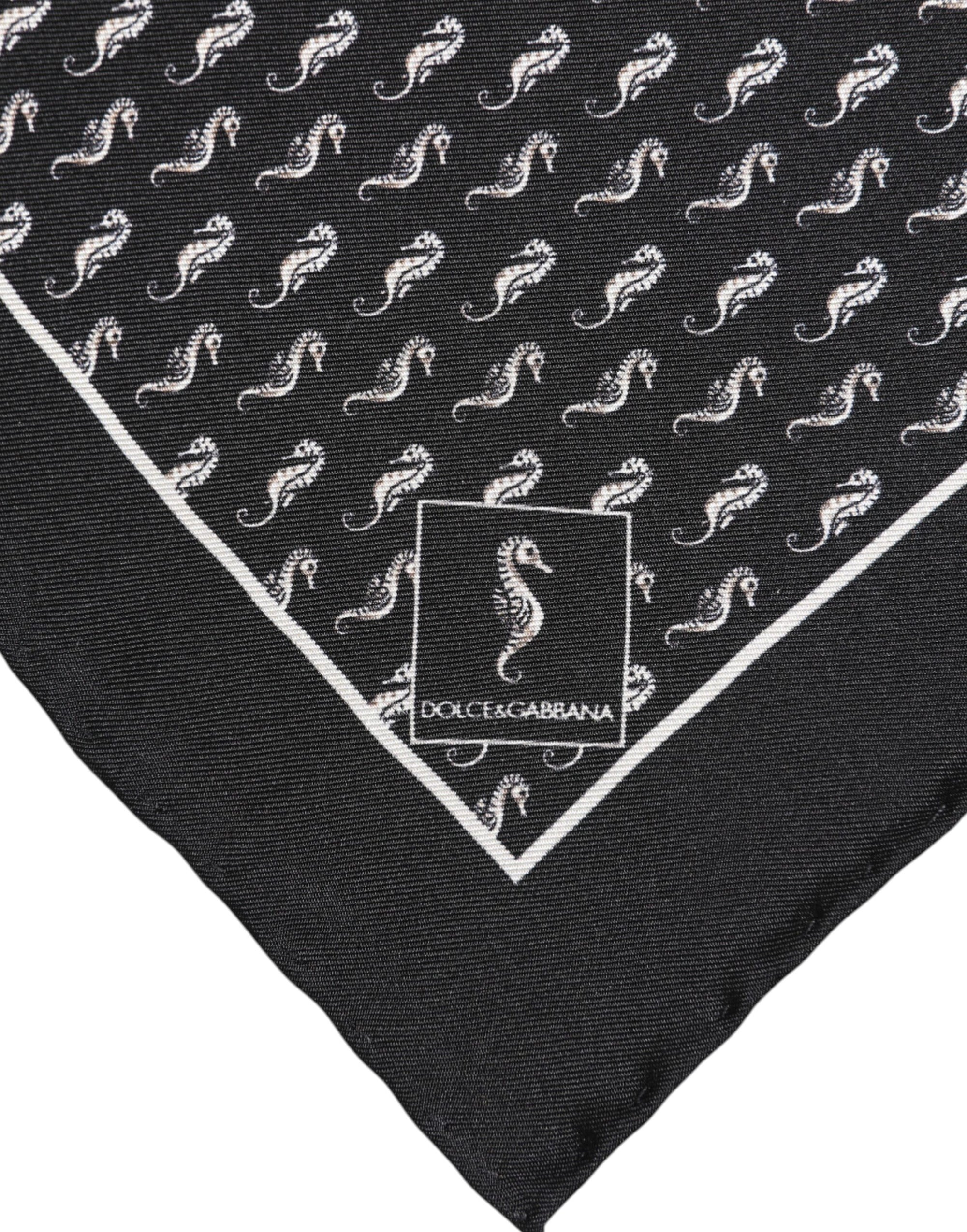 Dolce & Gabbana Black Sea Horse Silk Square Men Foulard Scarf