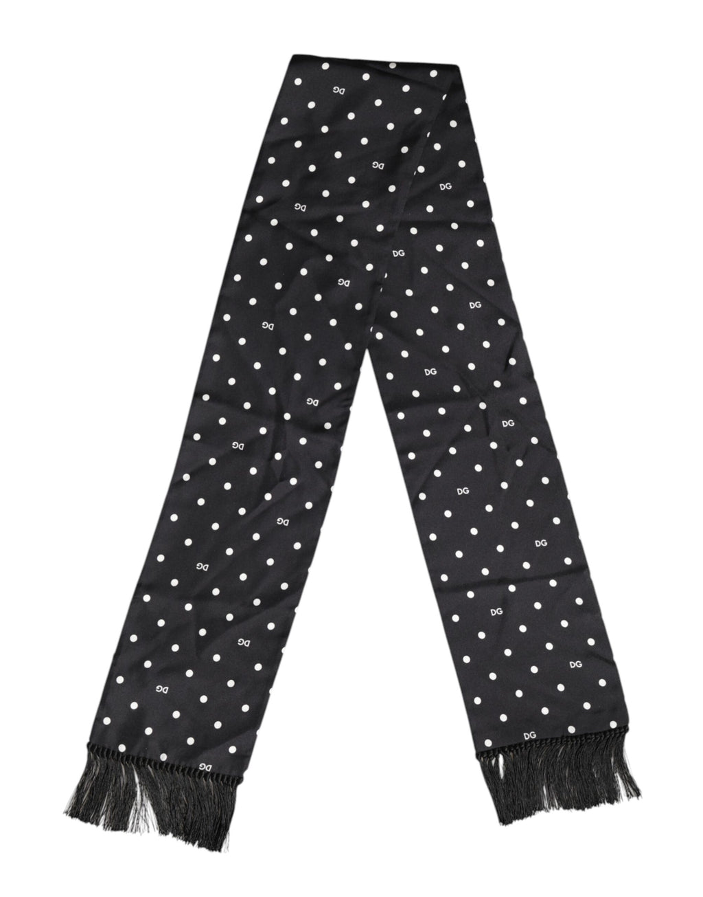 Dolce & Gabbana Black White Polka Dot Fringes Foulard Scarf