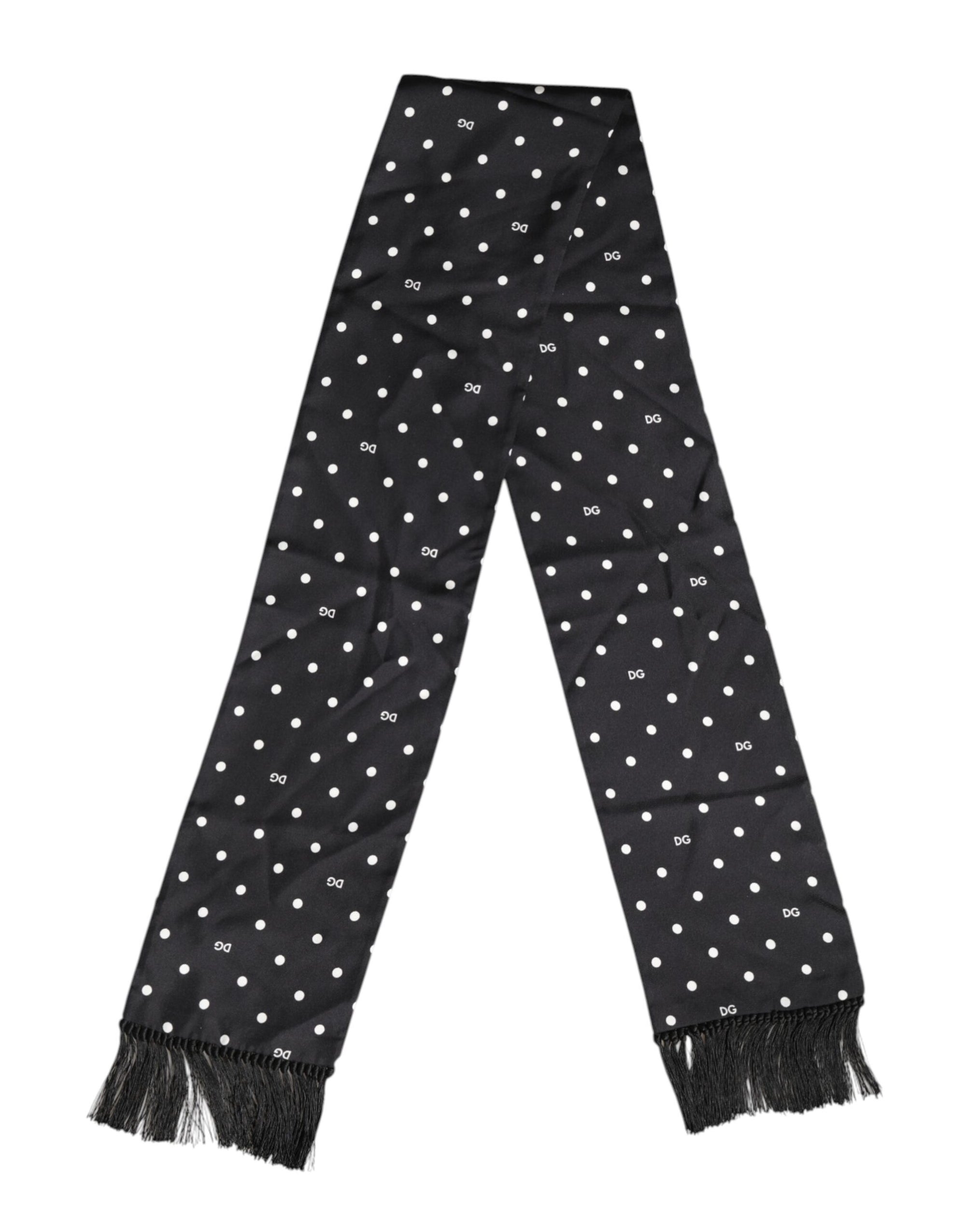 Dolce & Gabbana Black White Polka Dot Fringes Foulard Scarf