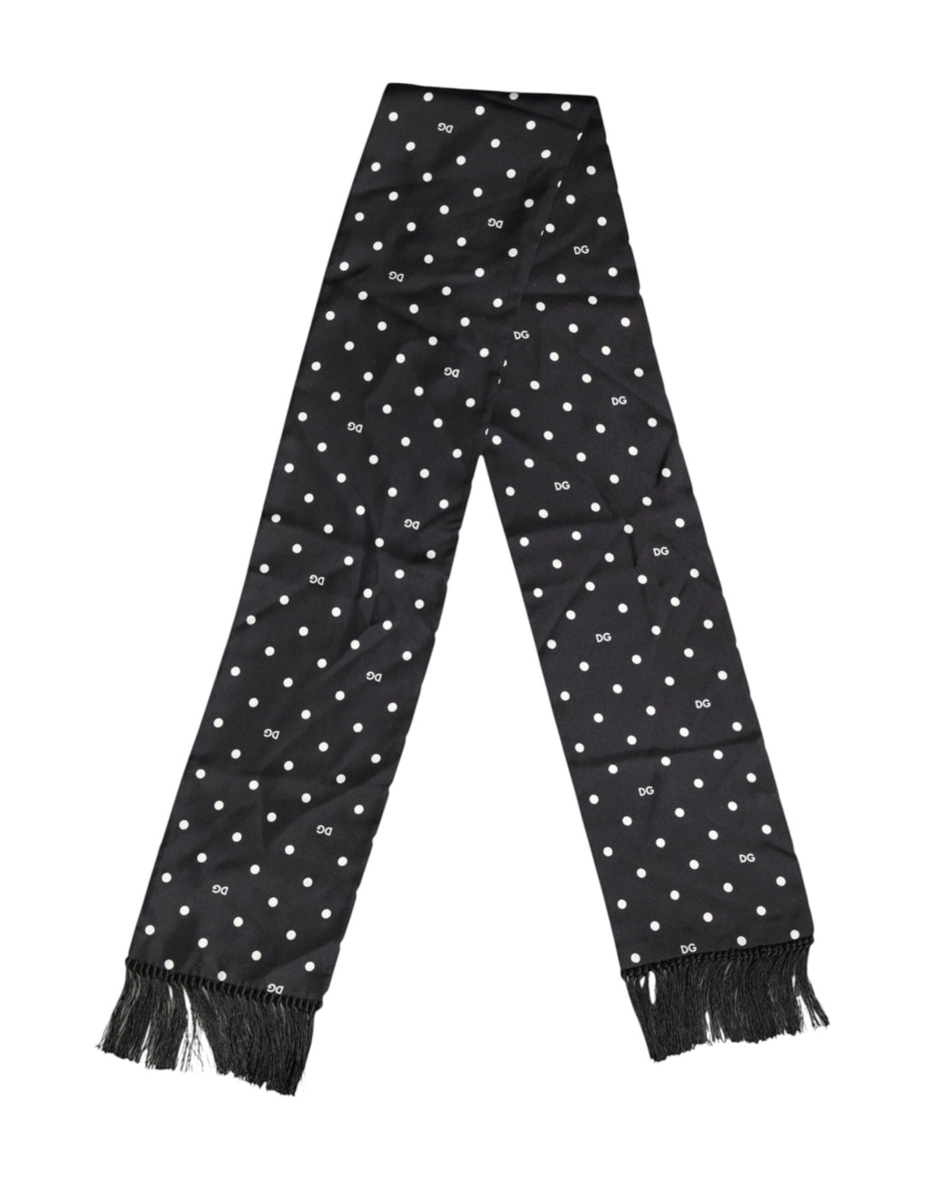 Dolce & Gabbana Black White Polka Dot Fringes Foulard Scarf