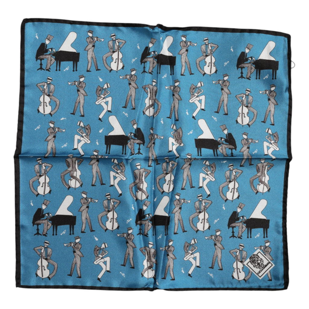 Dolce & Gabbana Blue Jazz Club Silk Square Men Foulard Scarf