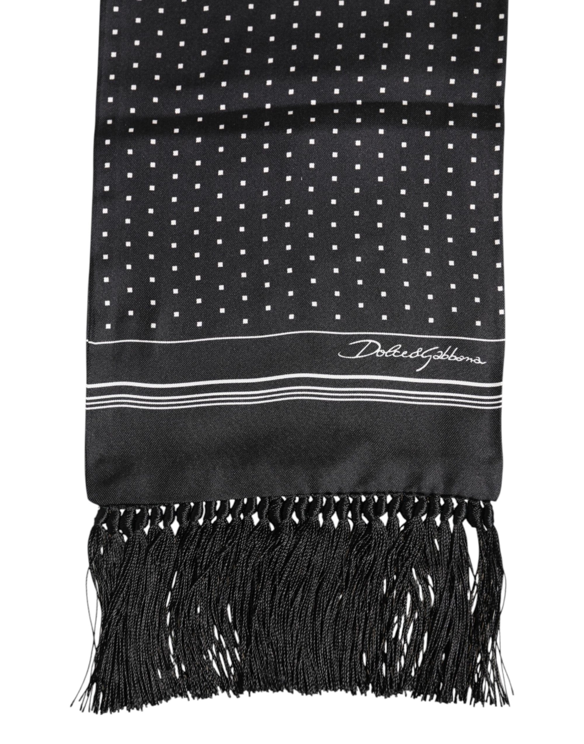 Dolce & Gabbana Black White Polka Dot Fringes Foulard Scarf