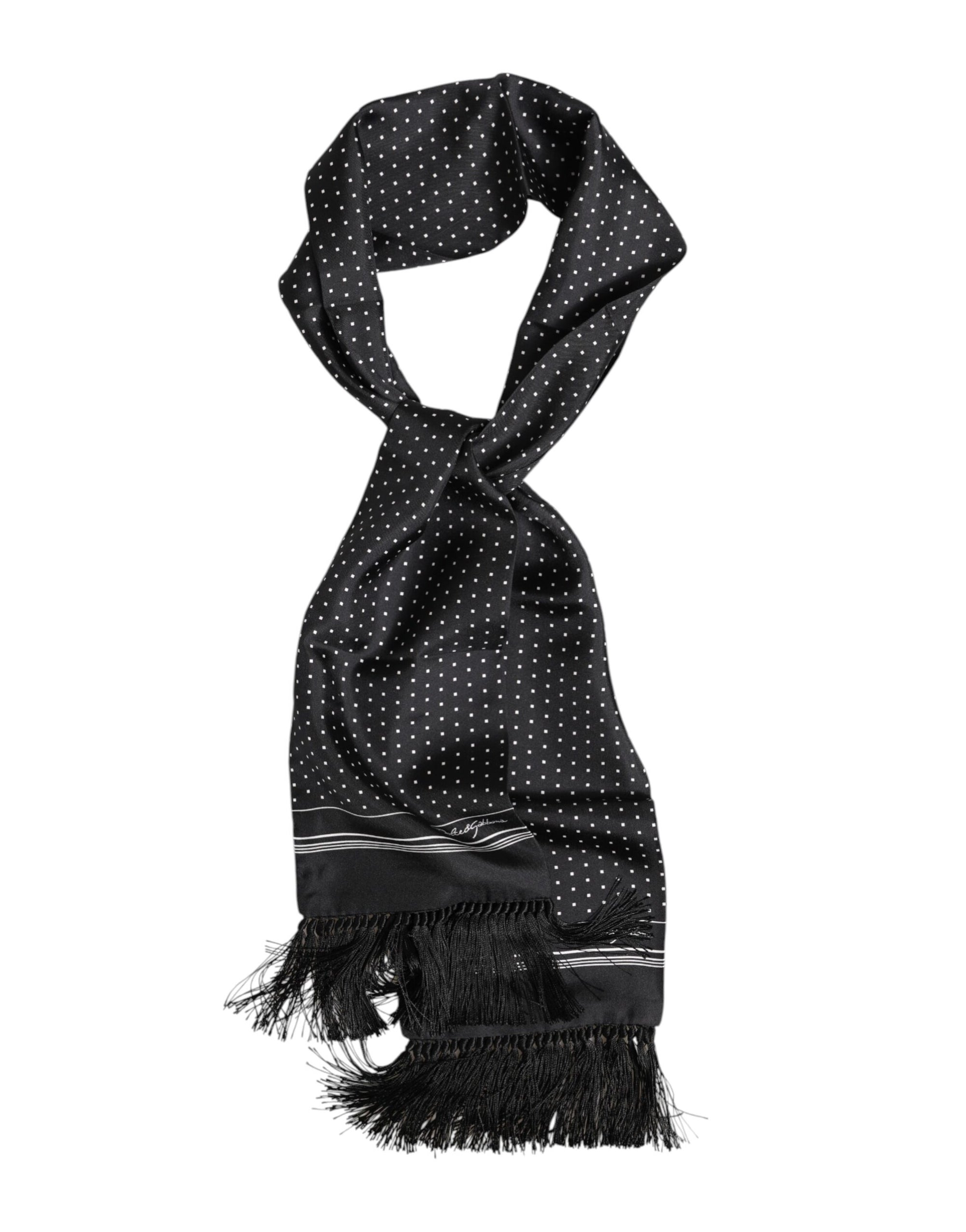 Dolce & Gabbana Black White Polka Dot Fringes Foulard Scarf