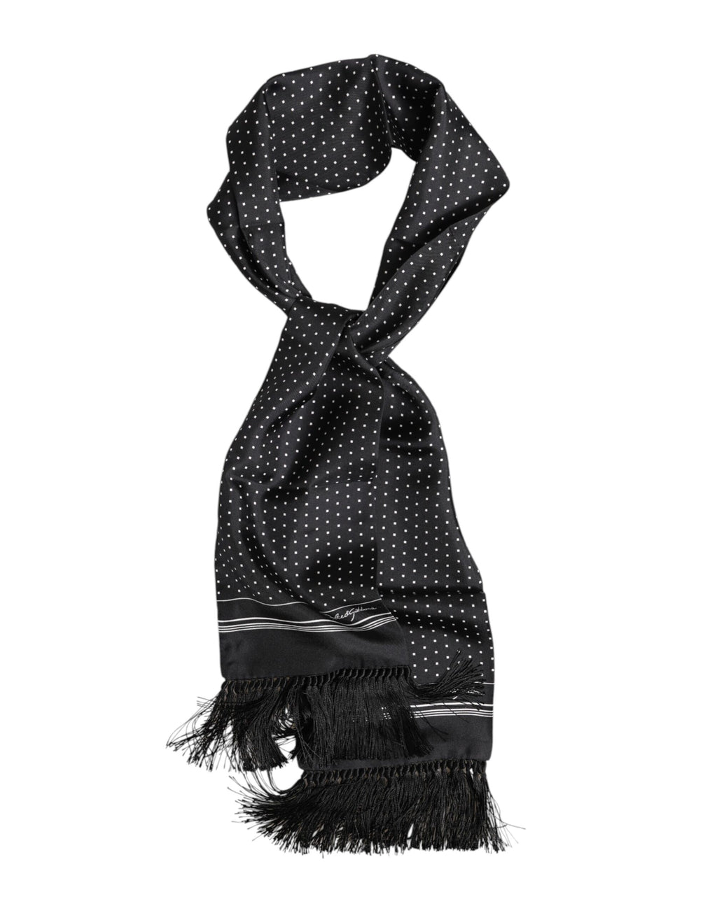 Dolce & Gabbana Black White Polka Dot Fringes Foulard Scarf