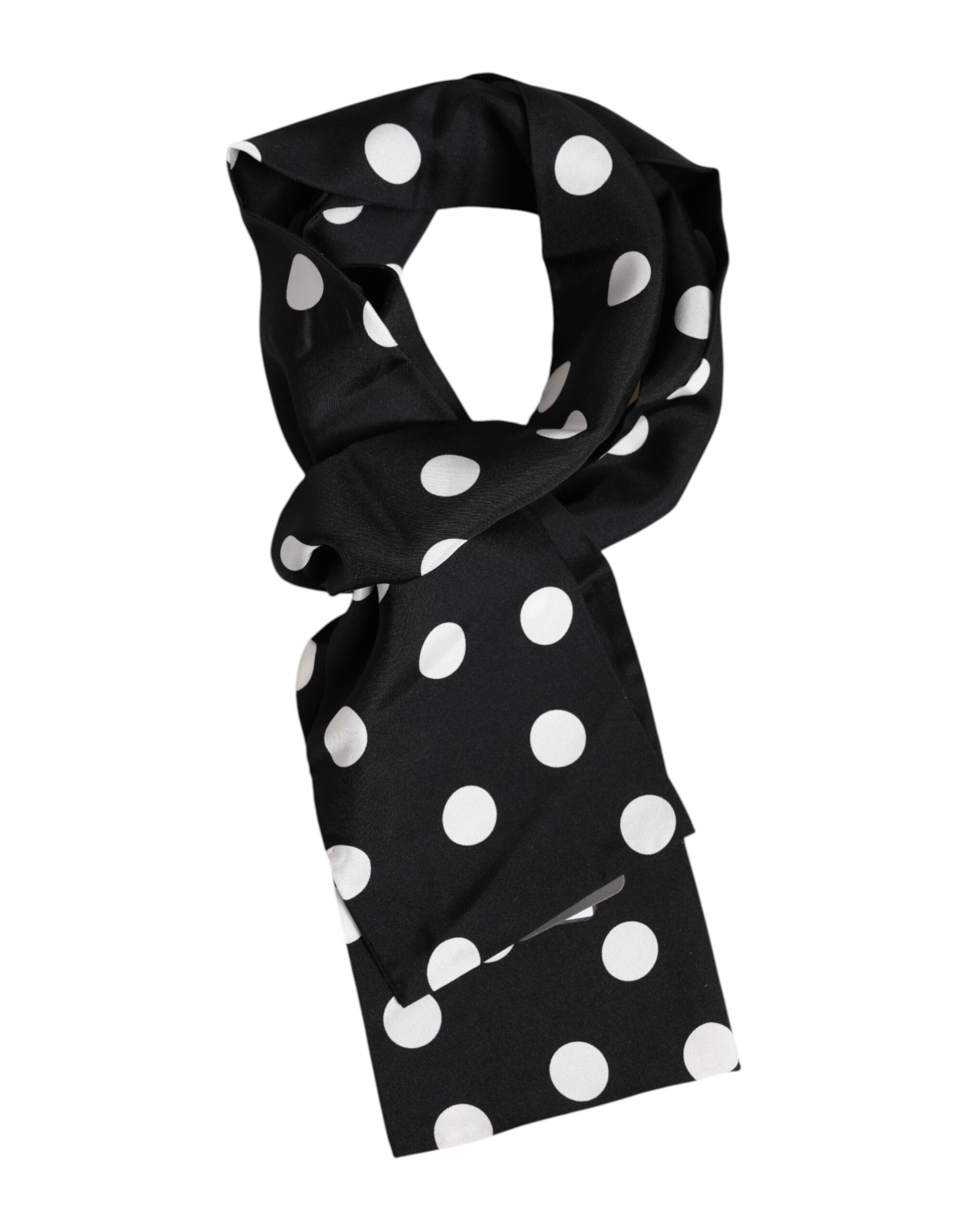 Dolce & Gabbana Black White Polka Dot Silk Men Foulard Scarf