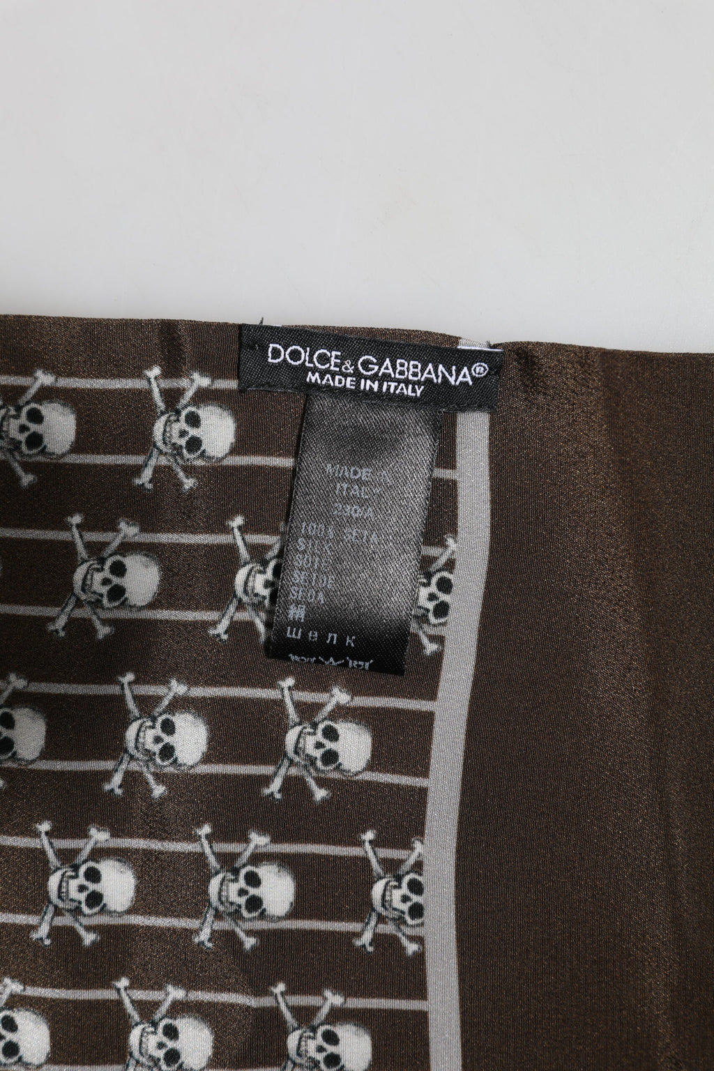 Dolce & Gabbana Brown Skulls Print Fringes Foulard Scarf