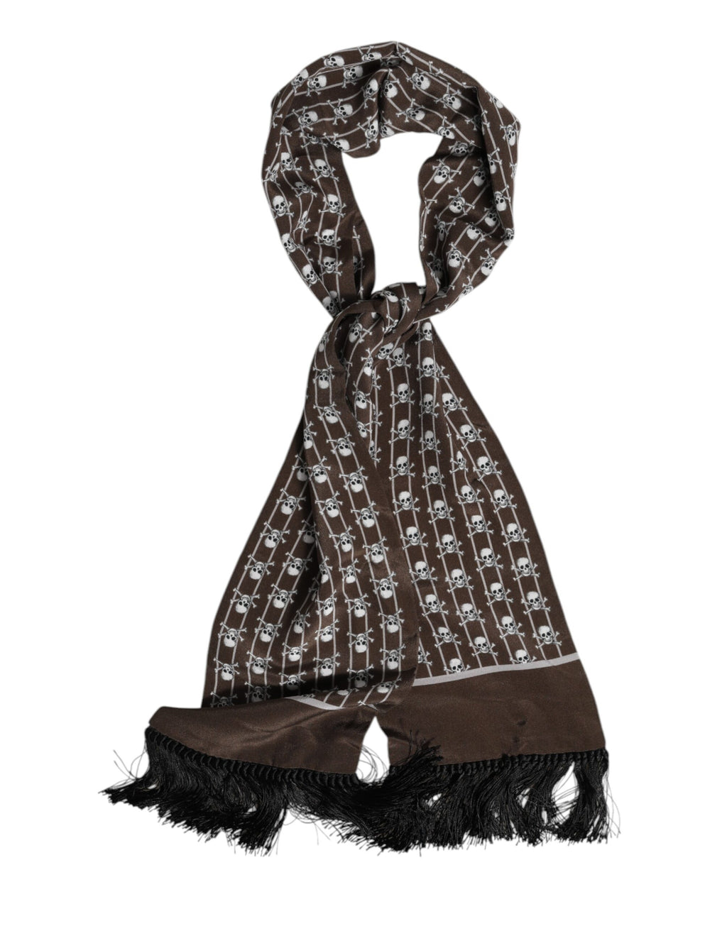 Dolce & Gabbana Brown Skulls Print Fringes Foulard Scarf