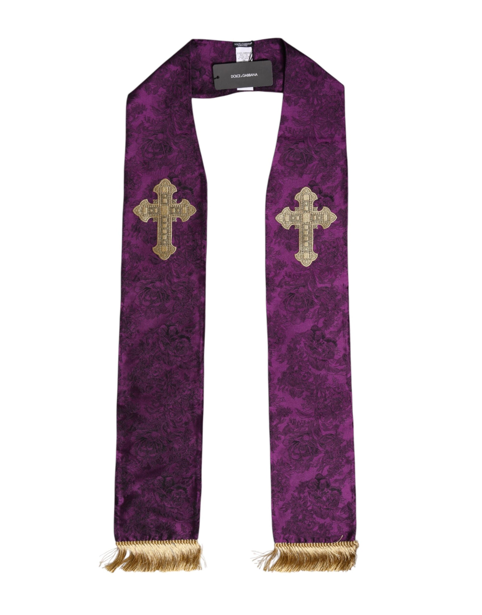 Dolce & Gabbana Purple Silk Fringes Cross Men Foulard Scarf