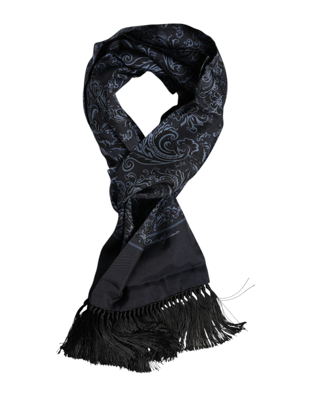 Dolce & Gabbana Blue Printed Silk Fringes Men Foulard Scarf