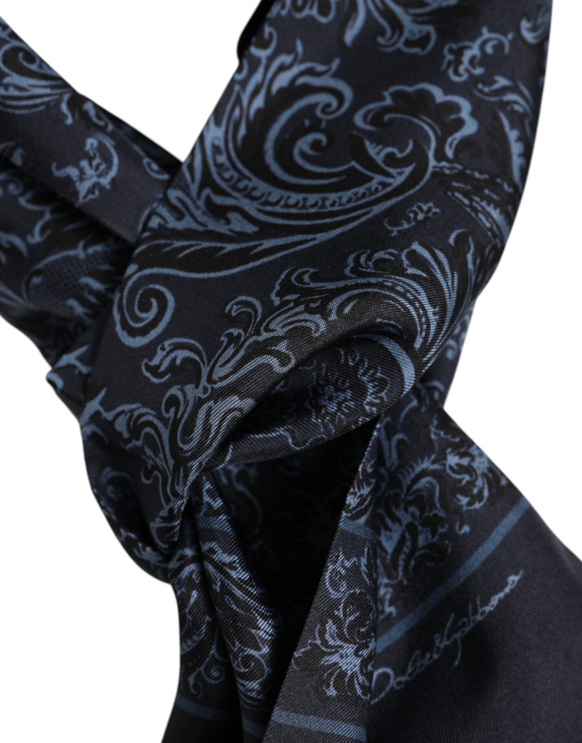 Dolce & Gabbana Blue Printed Silk Fringes Men Foulard Scarf