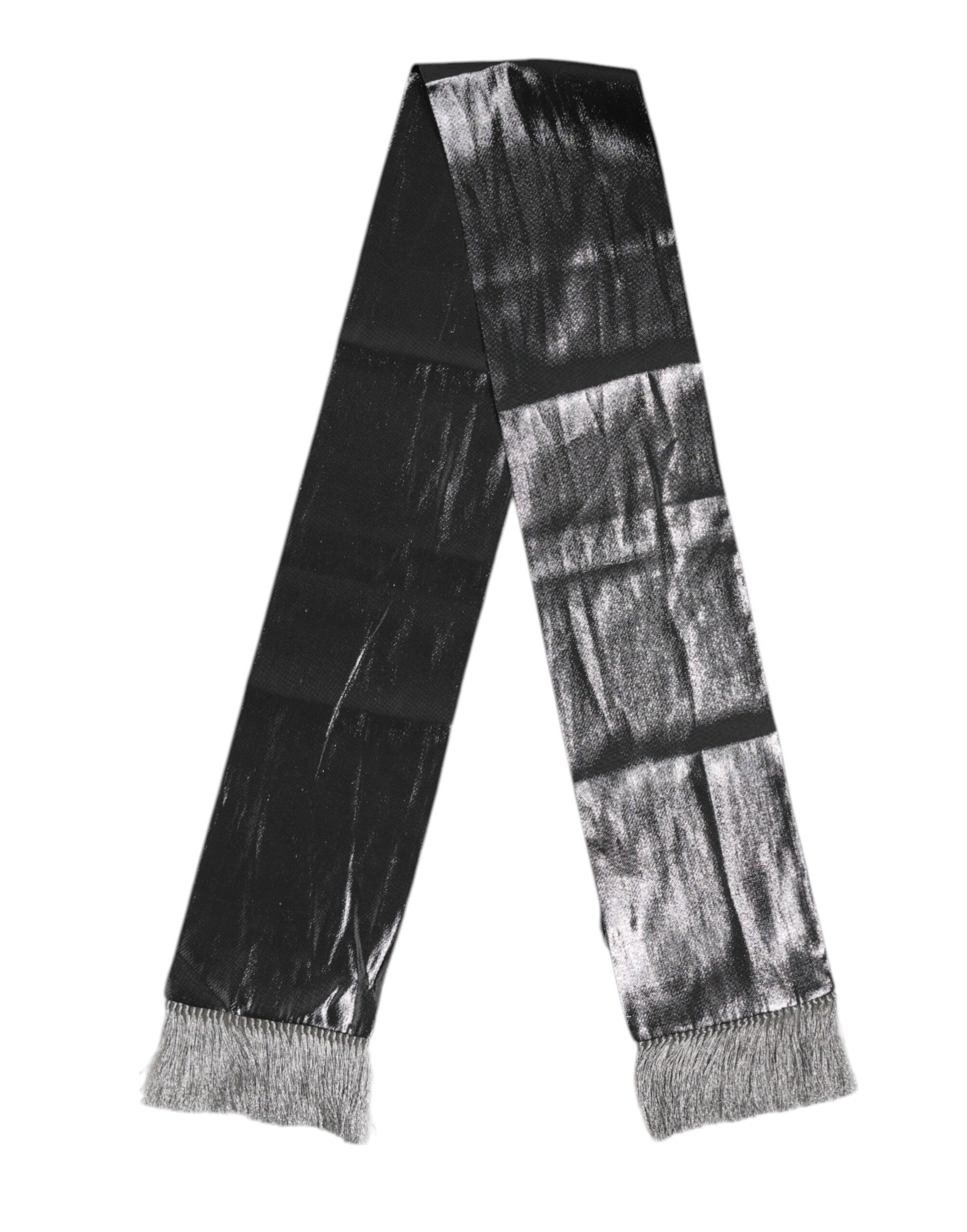 Dolce & Gabbana Metallic Gray Silk Fringes Foulard Scarf