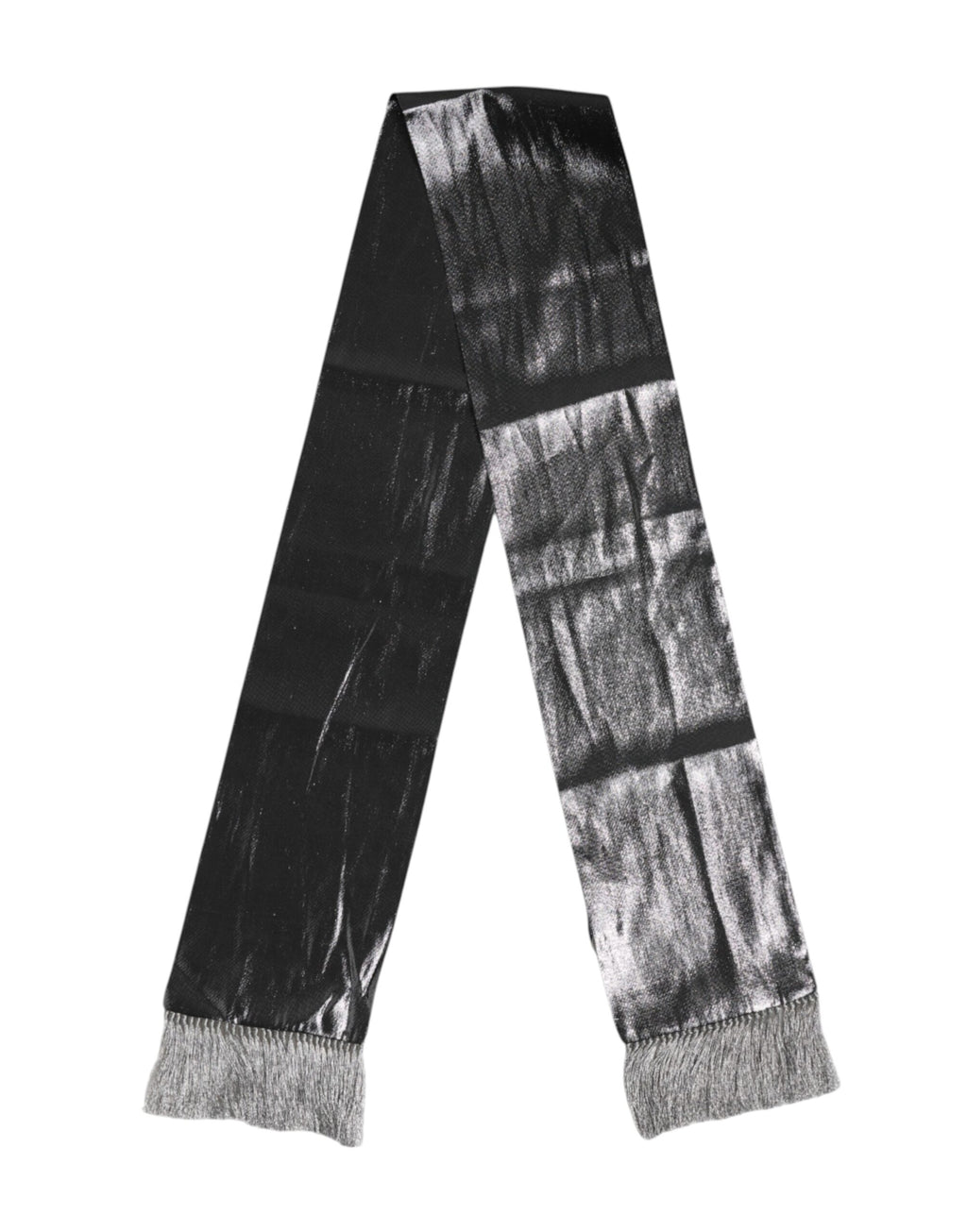 Dolce & Gabbana Metallic Gray Silk Fringes Foulard Scarf