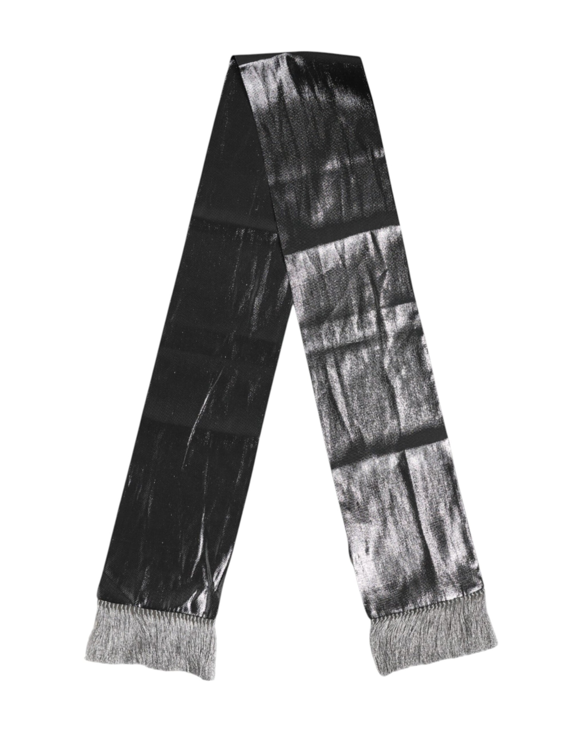 Dolce & Gabbana Metallic Gray Silk Fringes Foulard Scarf