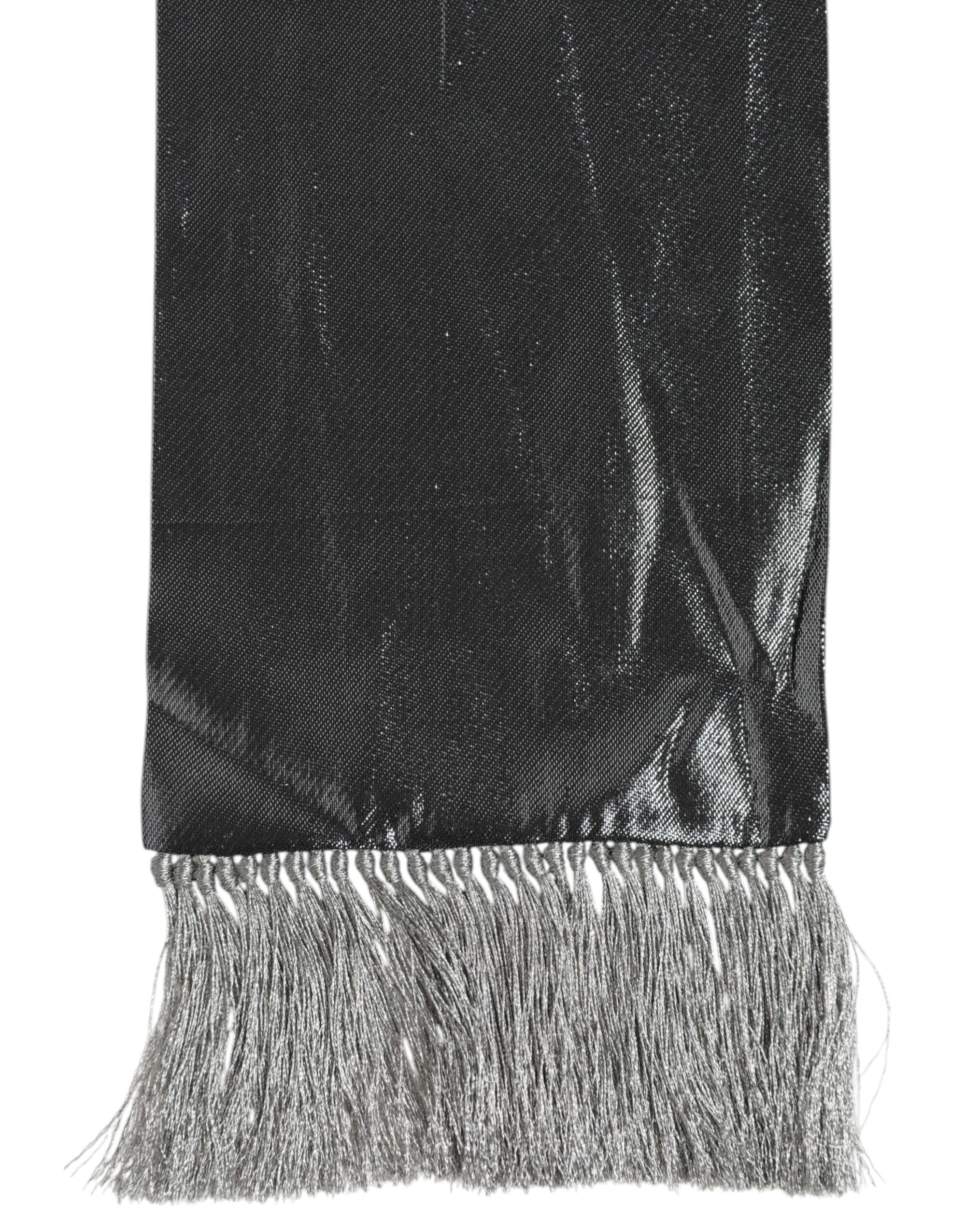 Dolce & Gabbana Metallic Gray Silk Fringes Foulard Scarf