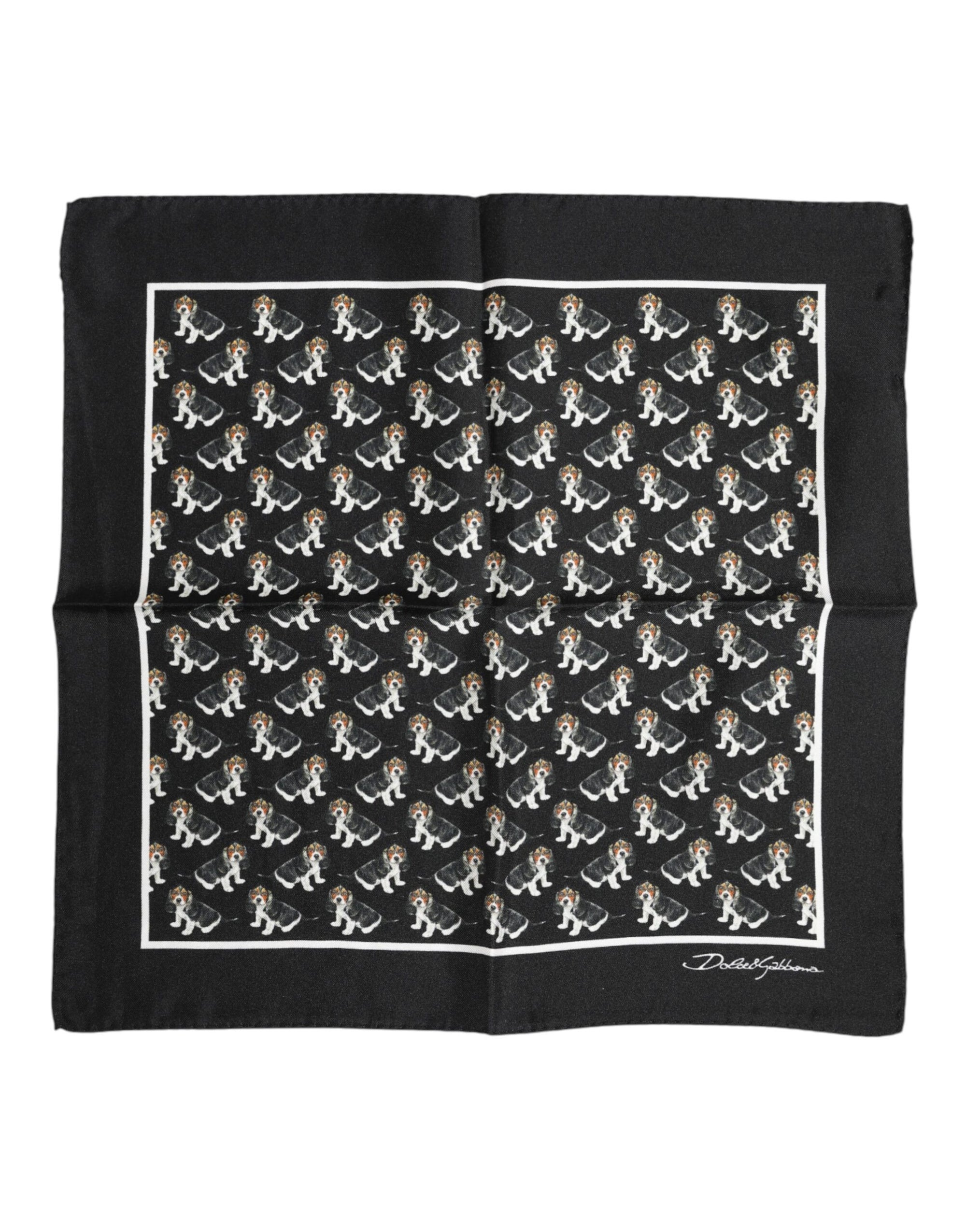 Dolce & Gabbana Black Dog Print Silk Square Foulard Scarf