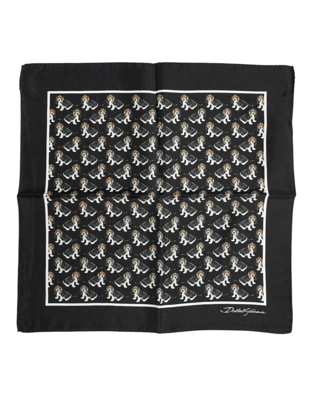 Dolce & Gabbana Black Dog Print Silk Square Foulard Scarf