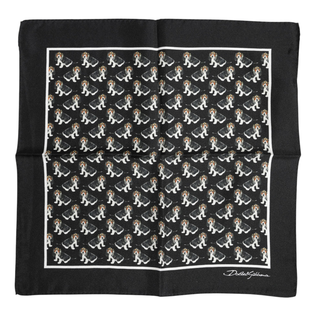 Dolce & Gabbana Black Dog Print Silk Square Foulard Scarf