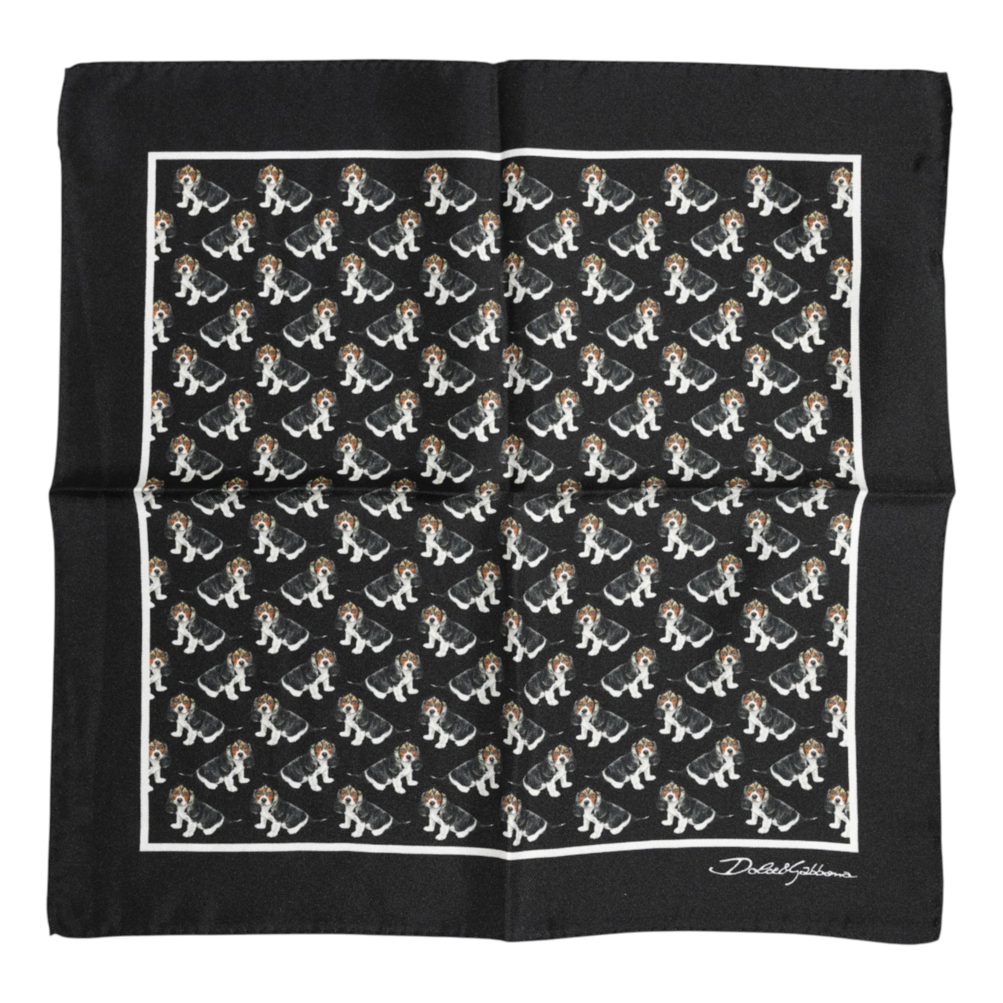 Dolce & Gabbana Black Dog Print Silk Square Foulard Scarf
