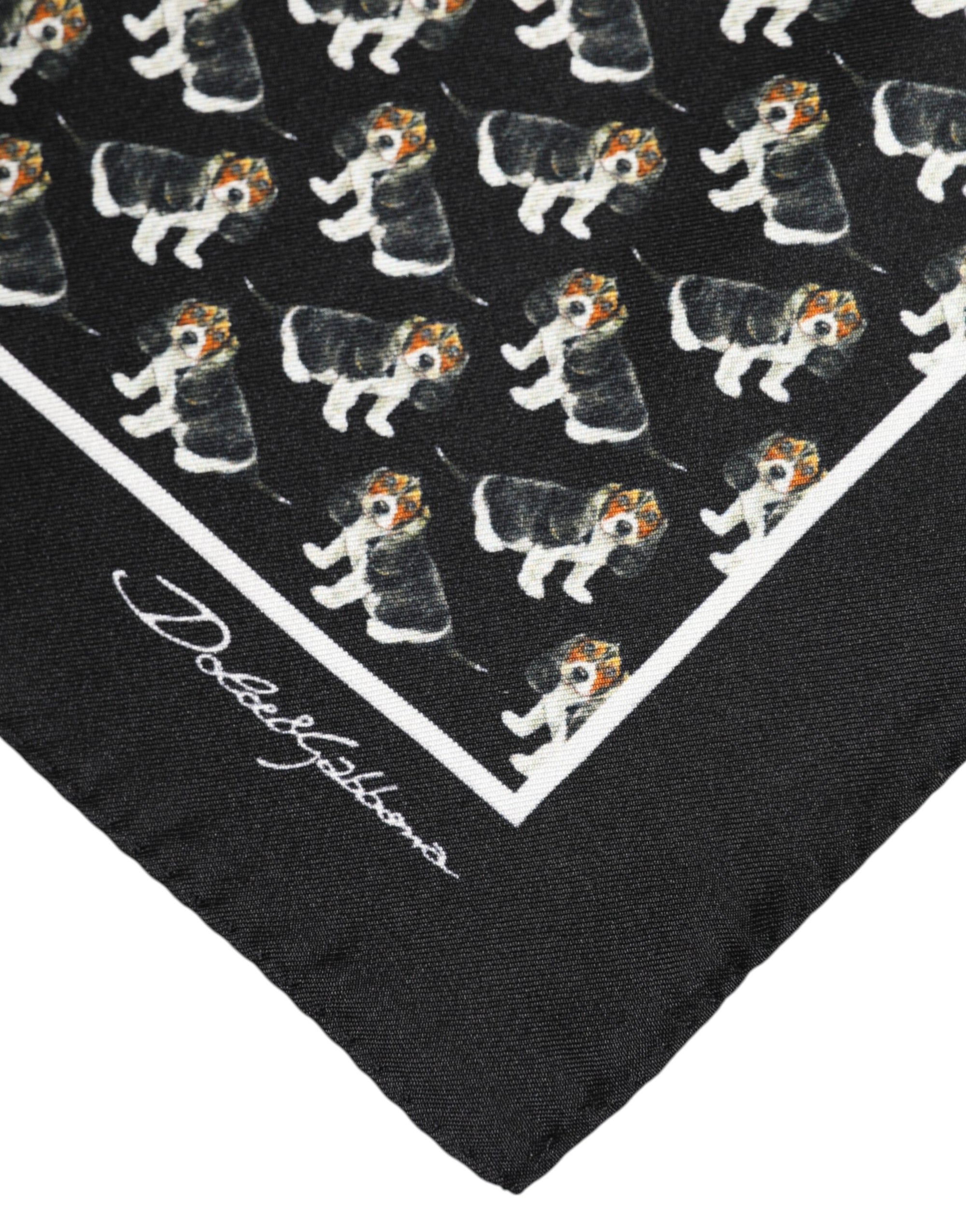 Dolce & Gabbana Black Dog Print Silk Square Foulard Scarf