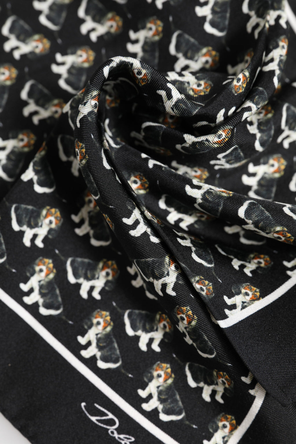 Dolce & Gabbana Black Dog Print Silk Square Foulard Scarf