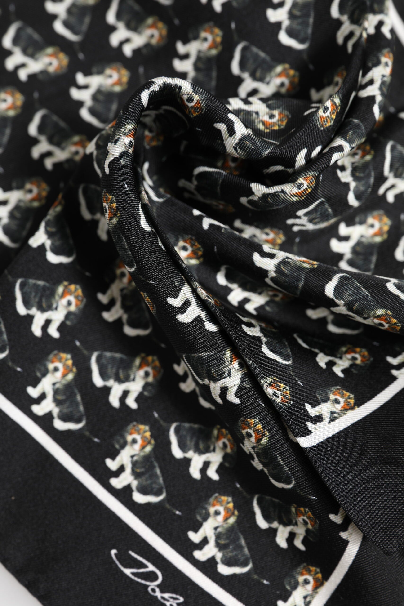 Dolce & Gabbana Black Dog Print Silk Square Foulard Scarf