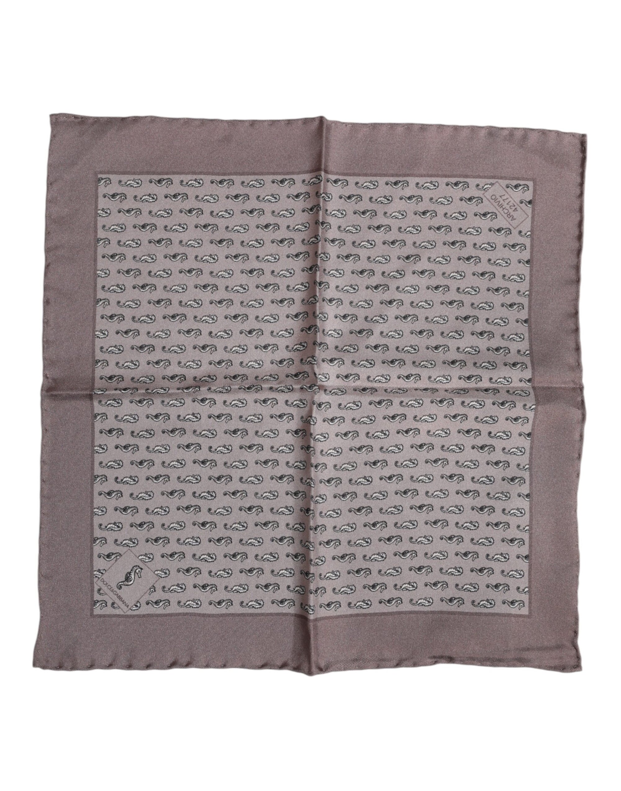 Dolce & Gabbana Brown Sea Horse Silk Square Foulard Scarf