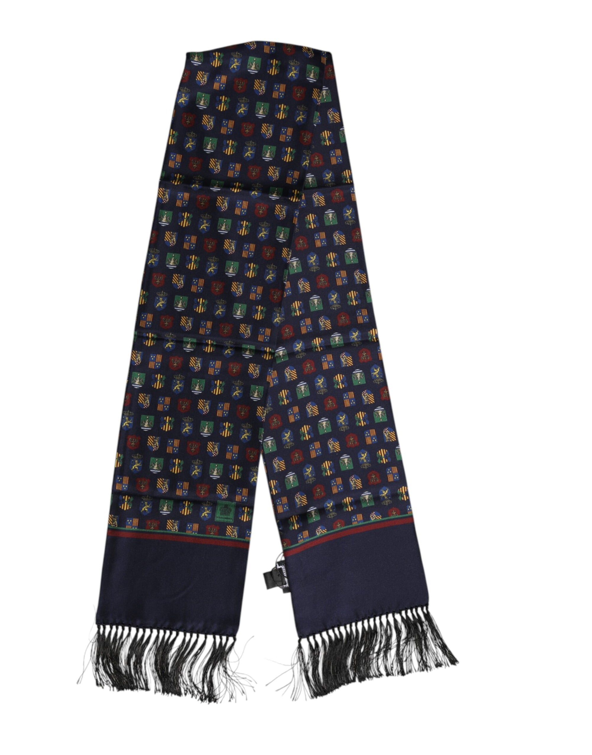 Dolce & Gabbana Blue Silk Printed Fringes Foulard Scarf