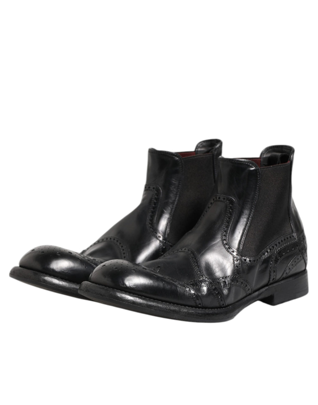 Dolce & Gabbana Black Leather Ankle Boots Slip On Shoes