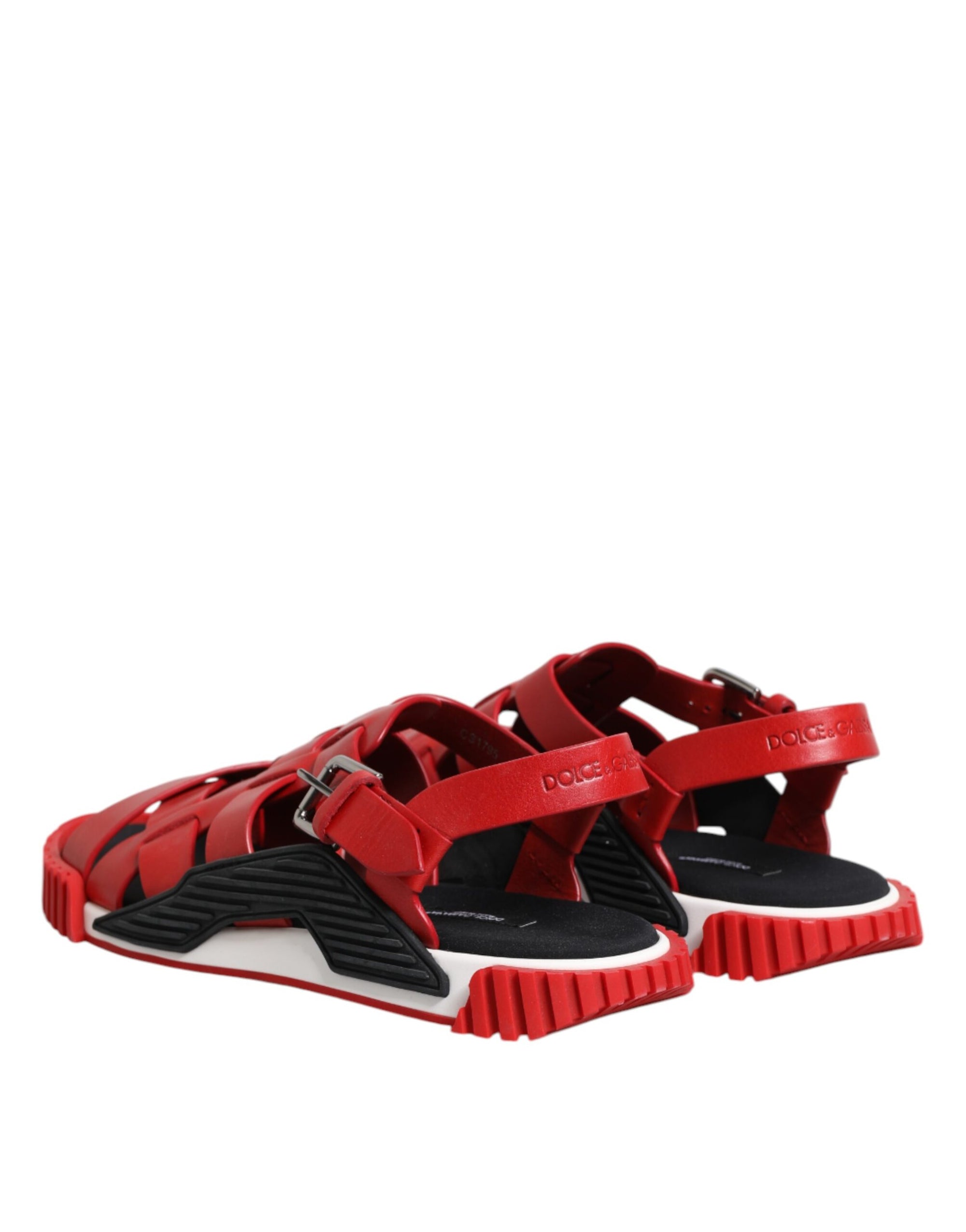 Dolce & Gabbana Red Black Leather Ankle Strap Sandals Shoes