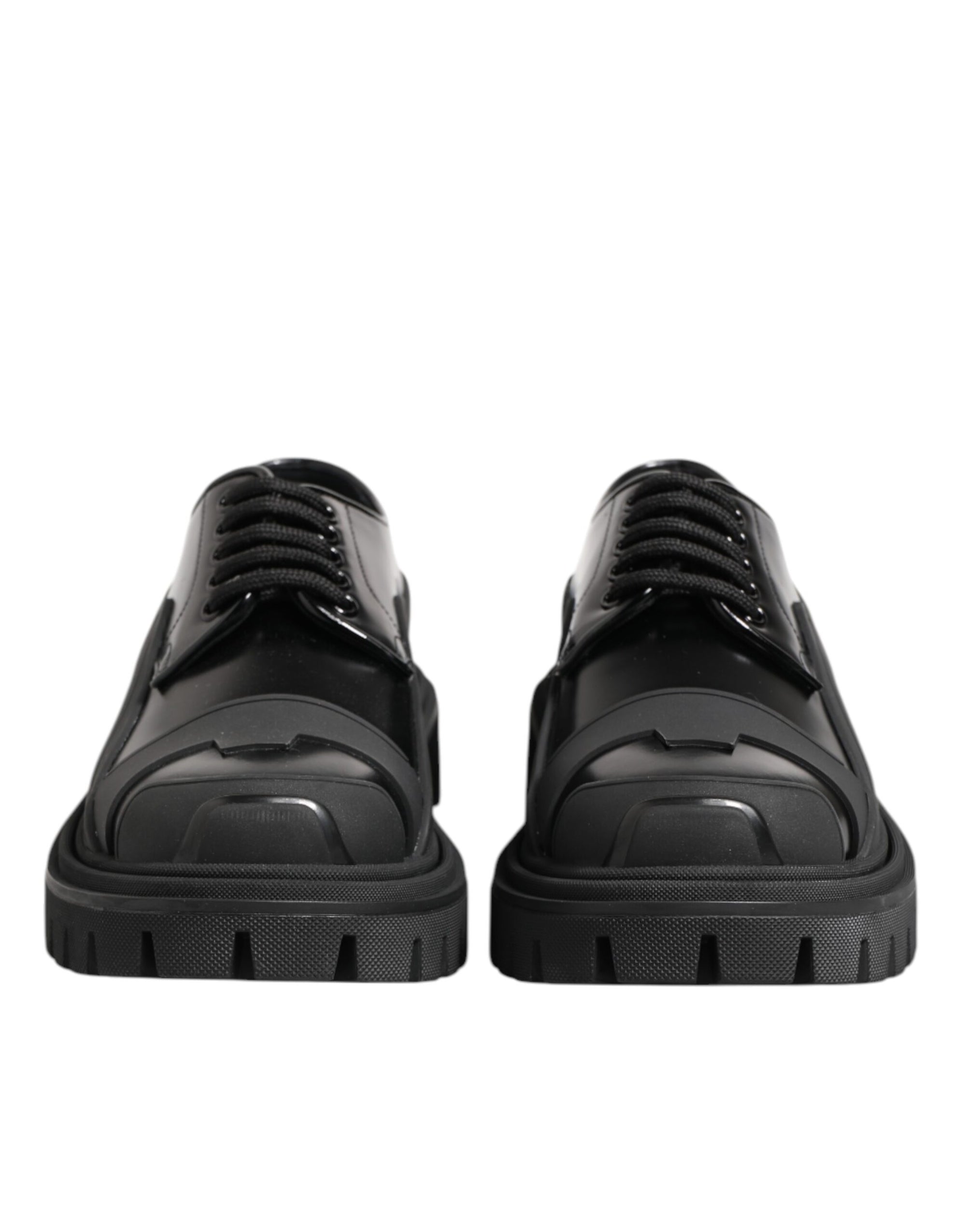 Dolce & Gabbana Black Patent Leather Trekking Derby Shoes