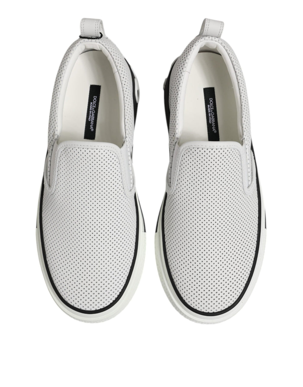 Dolce & Gabbana White Dotted Leather Slip On Men Sneakers Shoes