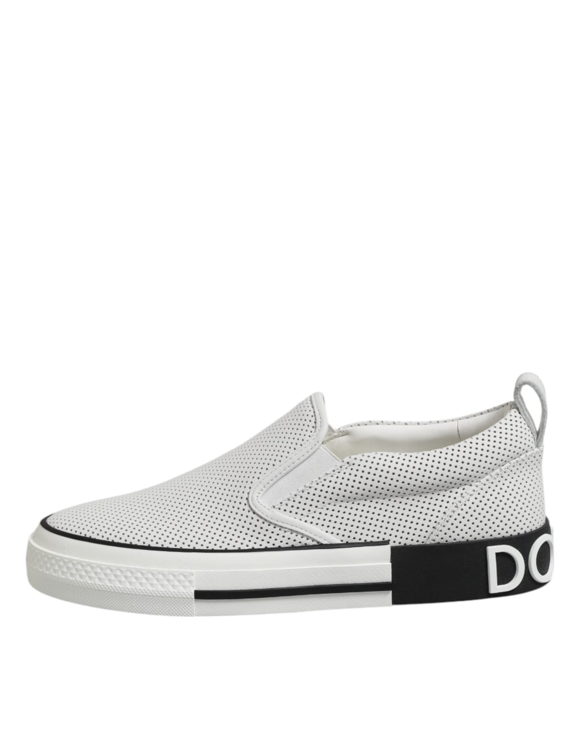 Dolce & Gabbana White Dotted Leather Slip On Men Sneakers Shoes