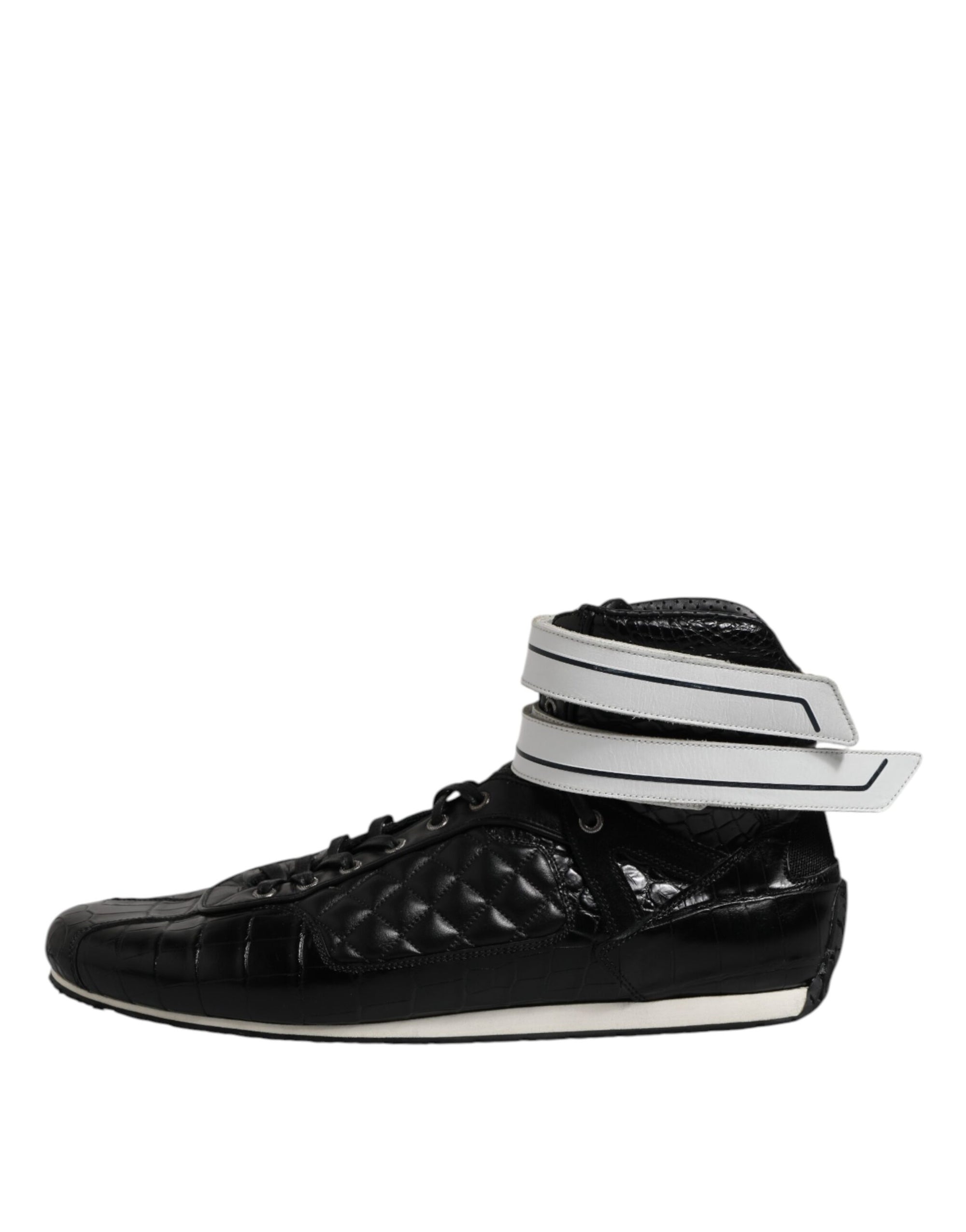 Dolce & Gabbana Black Quilted Leather Lace Up Sneakers Shoes