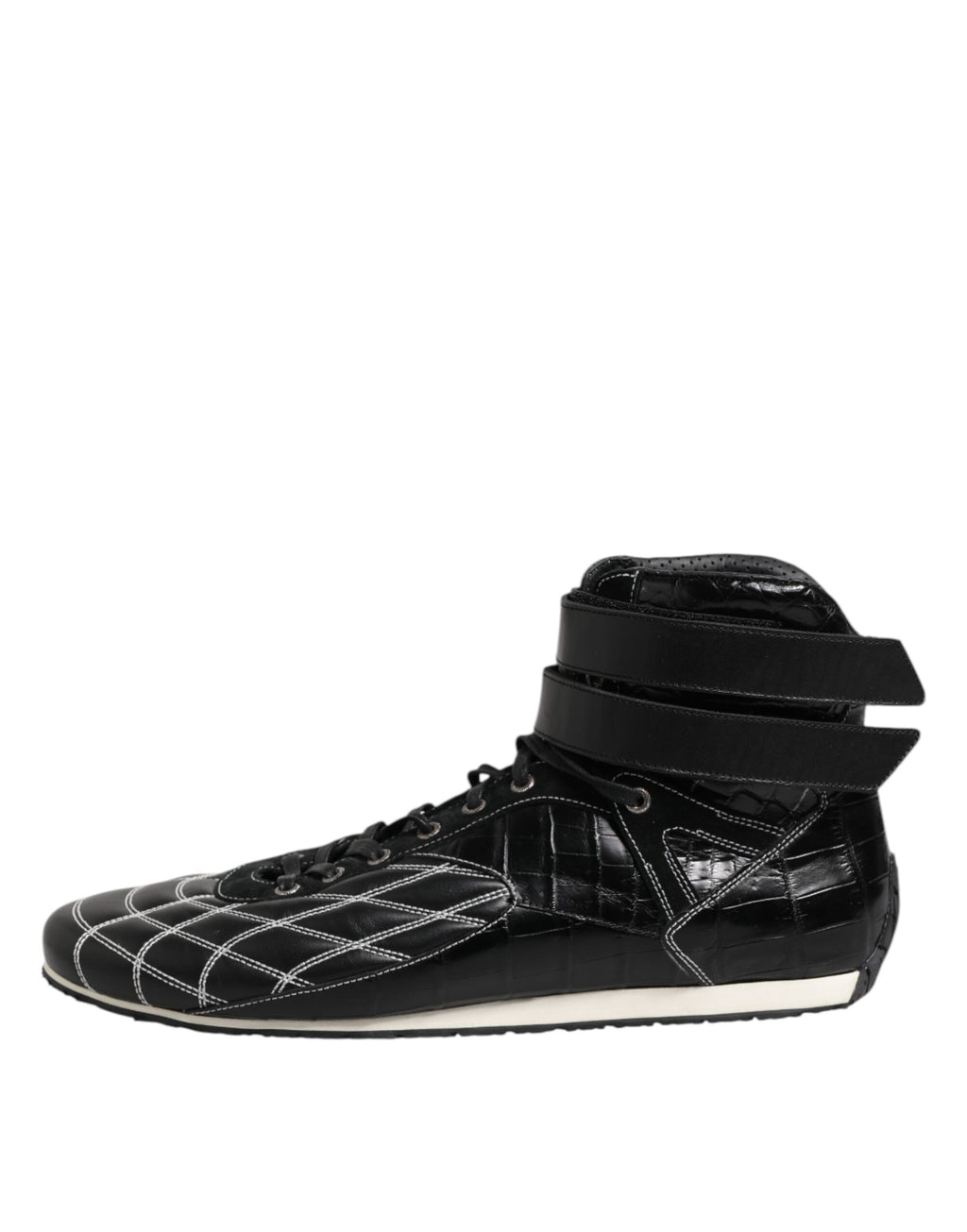 Dolce & Gabbana Black Quilted Leather Lace Up Sneakers Shoes