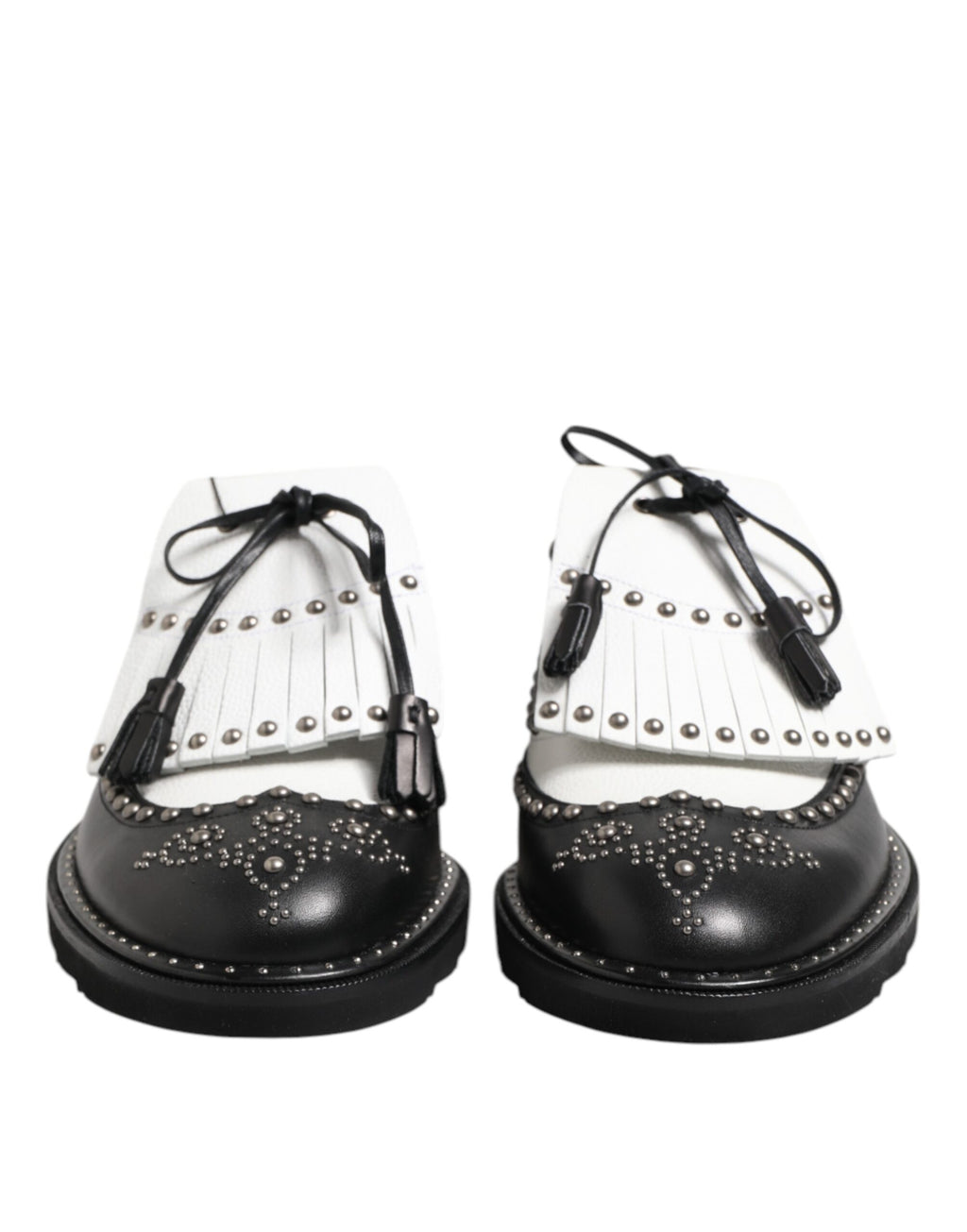 Dolce & Gabbana Black White Leather Studded Dreby Dress Shoes