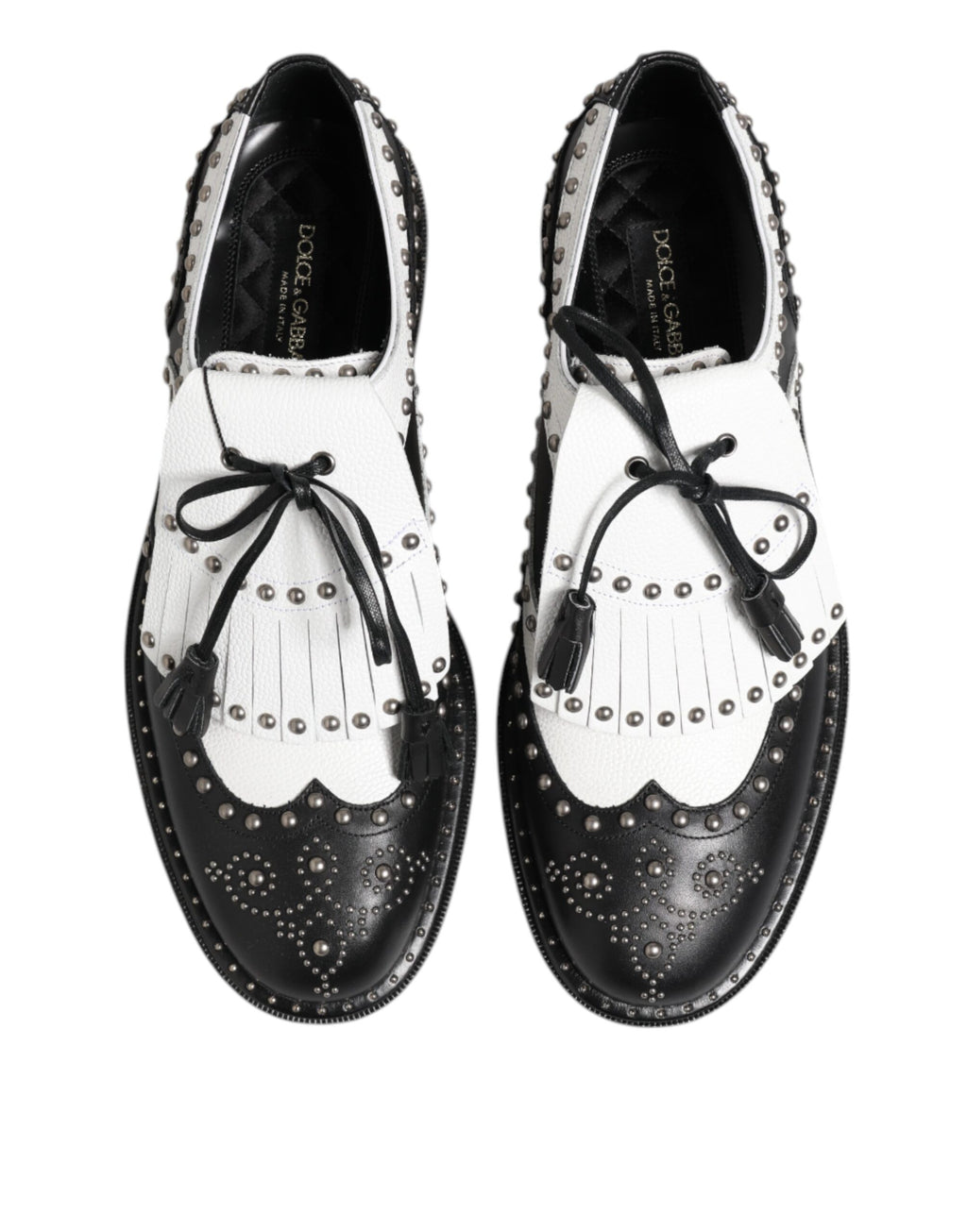 Dolce & Gabbana Black White Leather Studded Dreby Dress Shoes