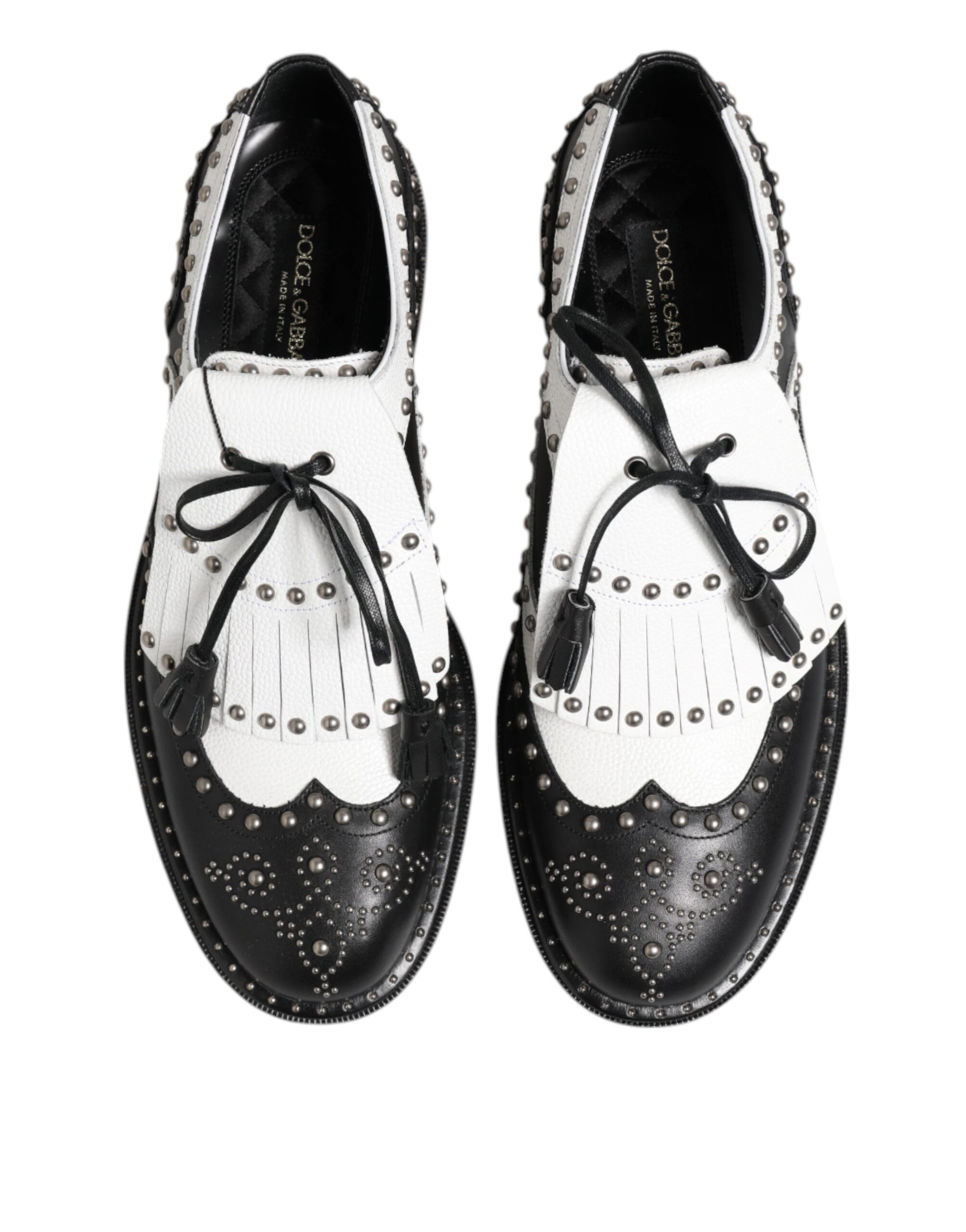 Dolce & Gabbana Black White Leather Studded Dreby Dress Shoes