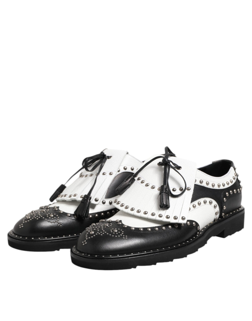 Dolce & Gabbana Black White Leather Studded Dreby Dress Shoes