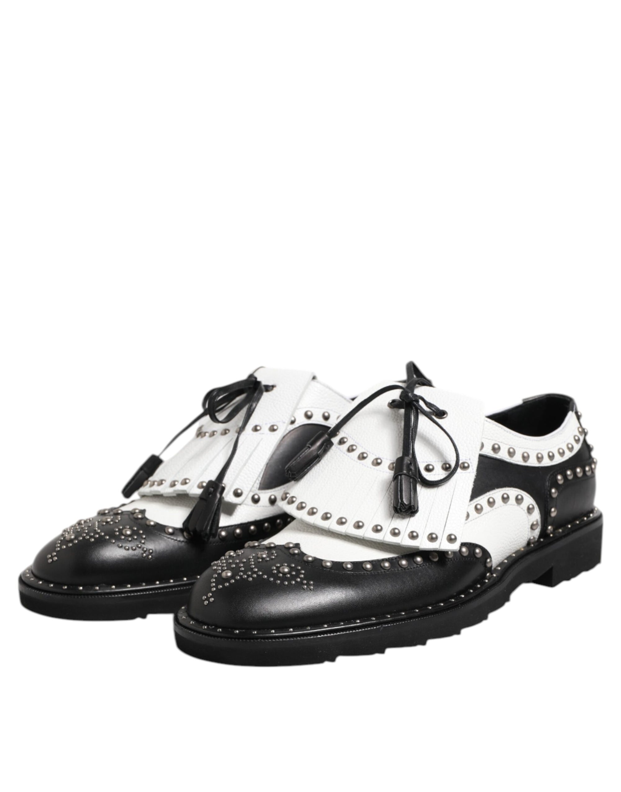 Dolce & Gabbana Black White Leather Studded Dreby Dress Shoes
