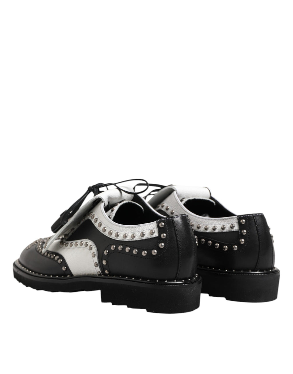 Dolce & Gabbana Black White Leather Studded Dreby Dress Shoes