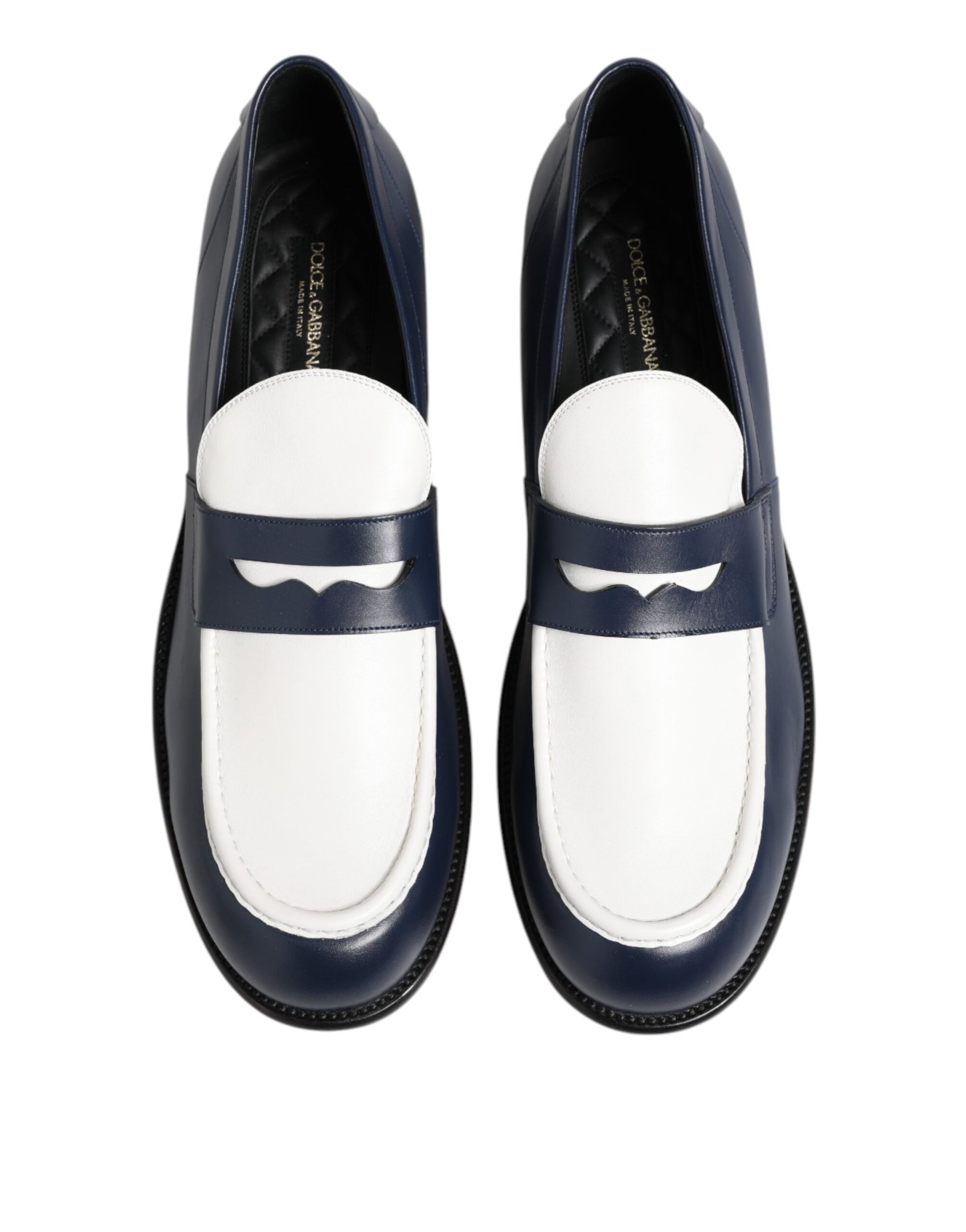 Dolce & Gabbana Black White Leather Slip On Loafers Men Dress Shoes