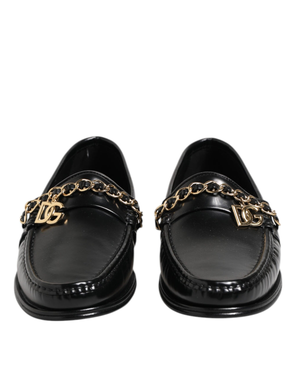 Dolce & Gabbana Black Leather Chain Slip On Loafers Men Dress Shoes