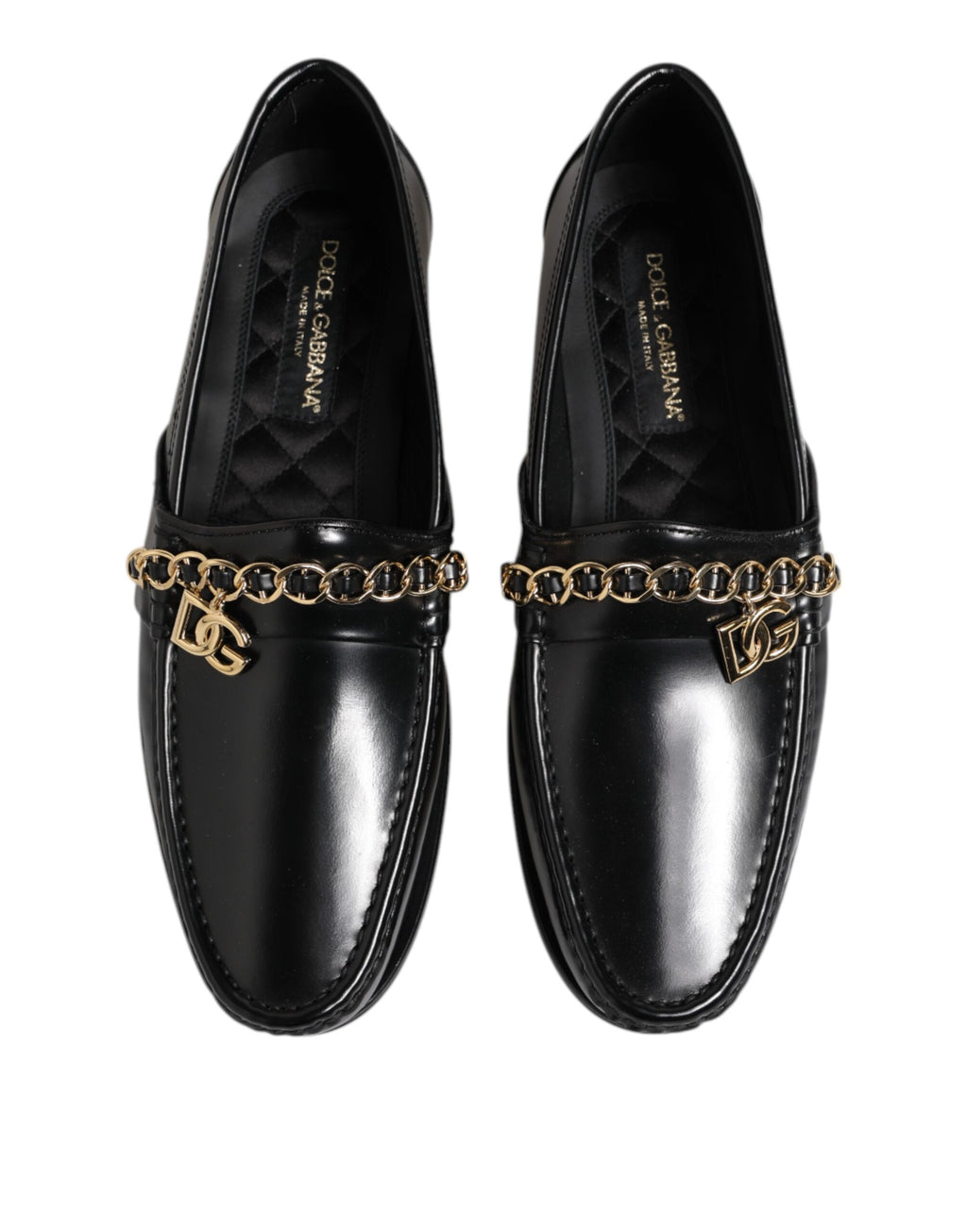 Dolce & Gabbana Black Leather Chain Slip On Loafers Men Dress Shoes