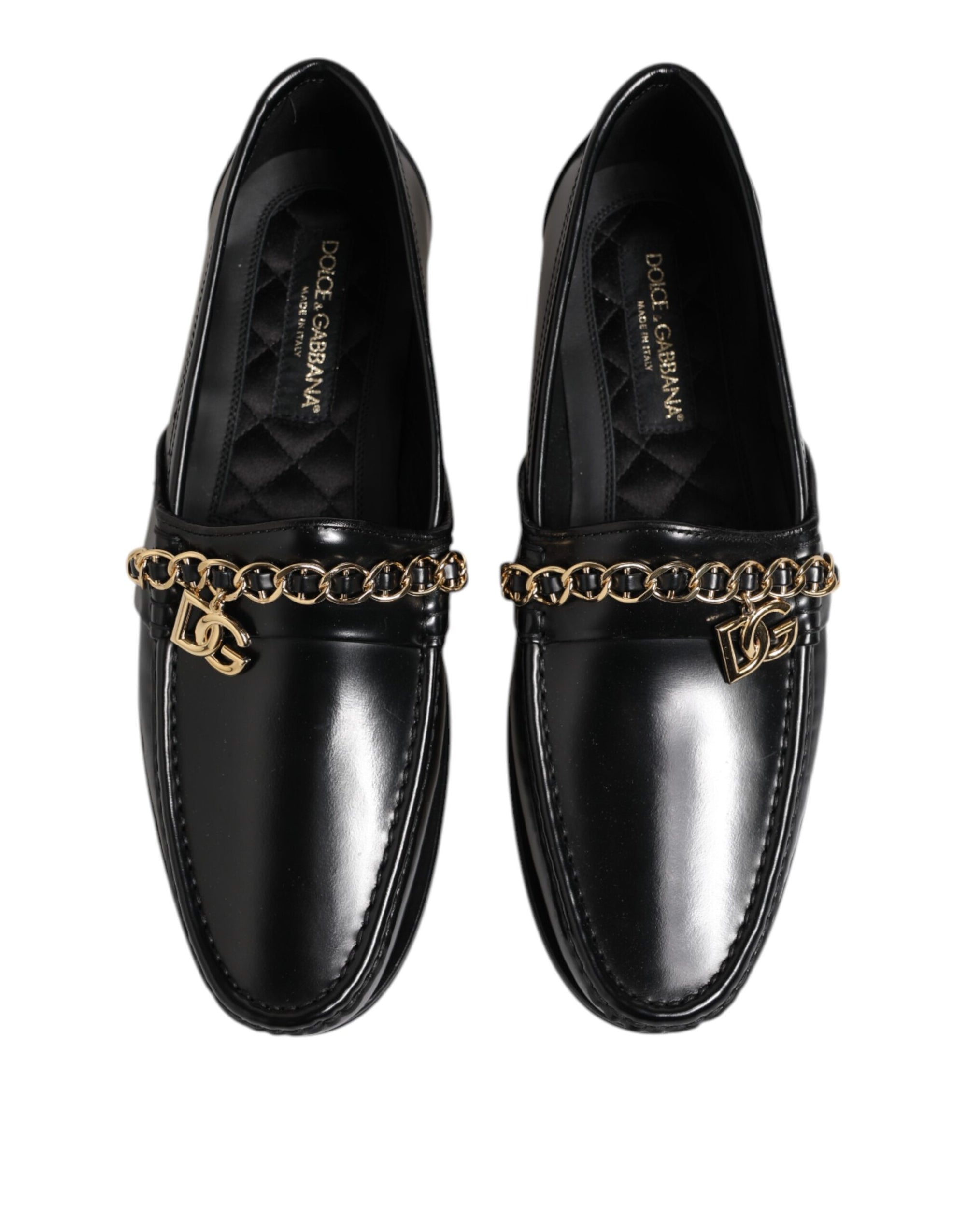 Dolce & Gabbana Black Leather Chain Slip On Loafers Men Dress Shoes