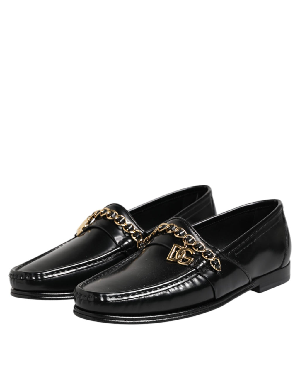 Dolce & Gabbana Black Leather Chain Slip On Loafers Men Dress Shoes