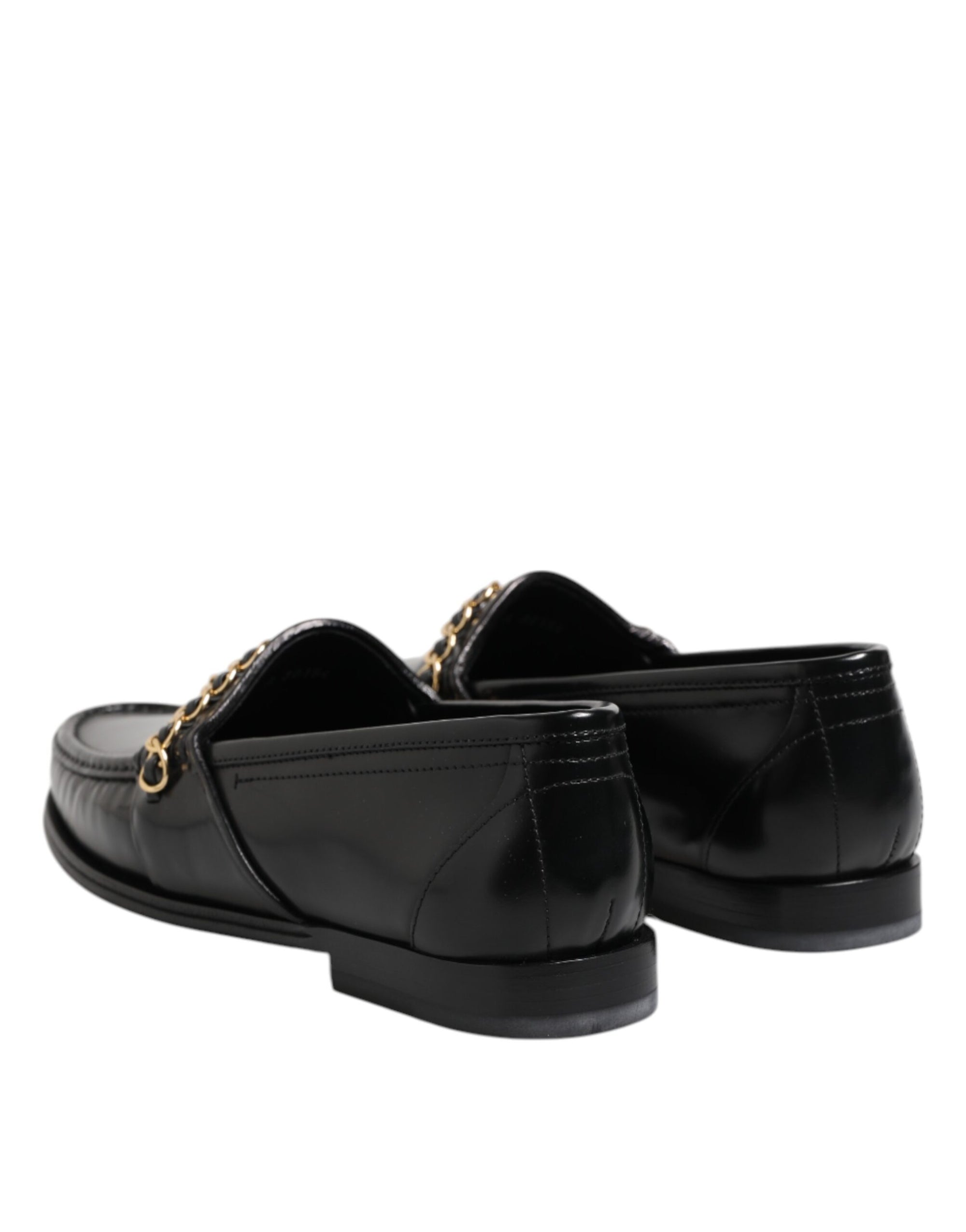 Dolce & Gabbana Black Leather Chain Slip On Loafers Men Dress Shoes